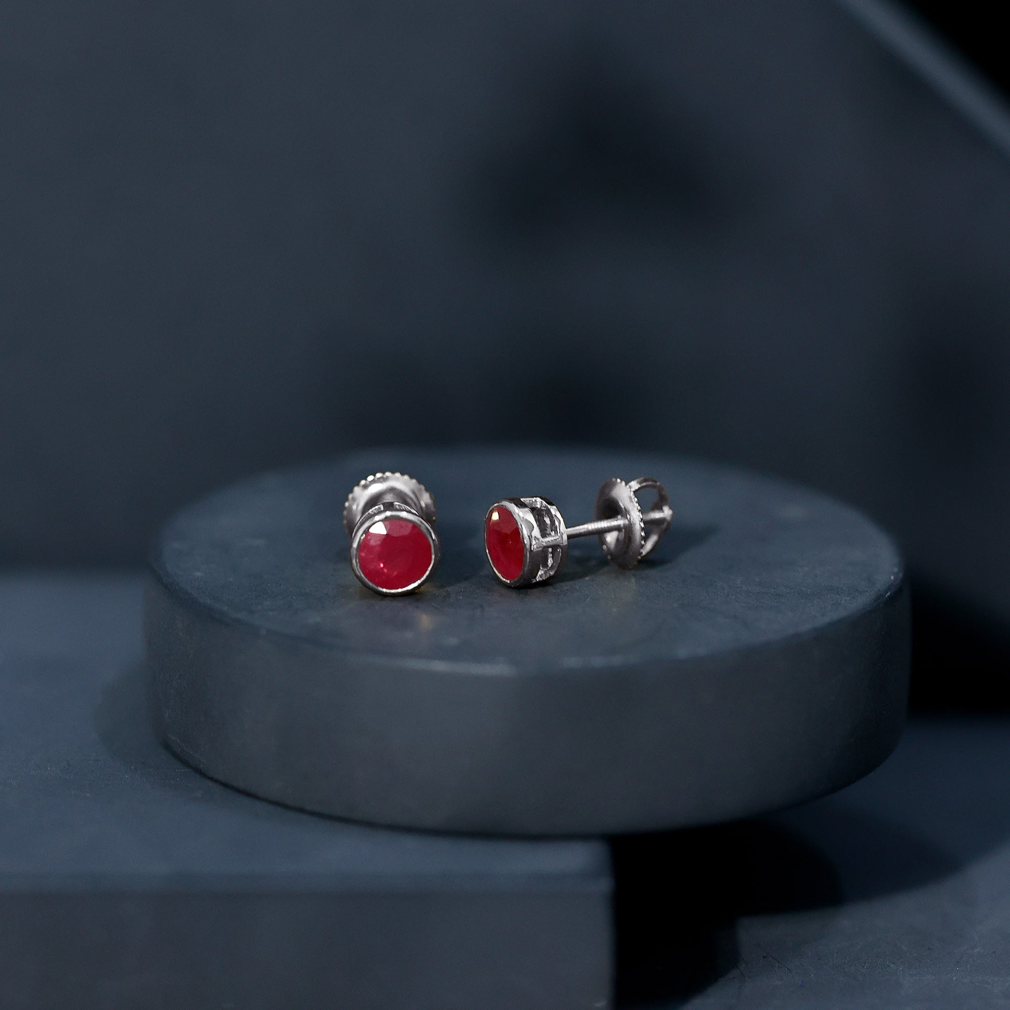 1.3 Carat Bezel Set Genuine Ruby Solitaire Stud Earrings AAA - Rosec Jewels