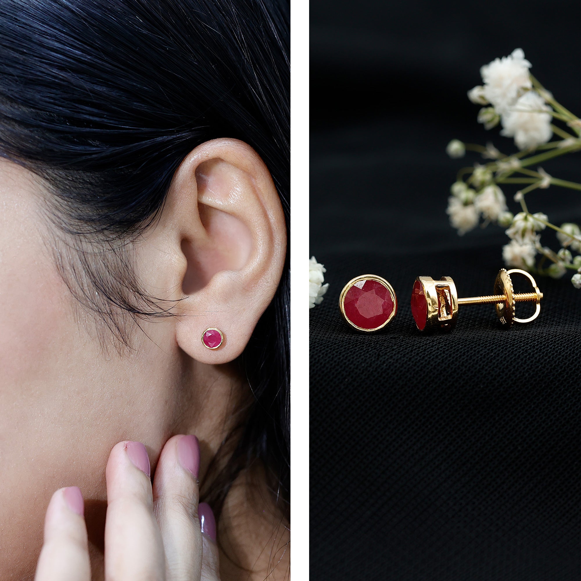 1.3 Carat Bezel Set Genuine Ruby Solitaire Stud Earrings AAA - Rosec Jewels
