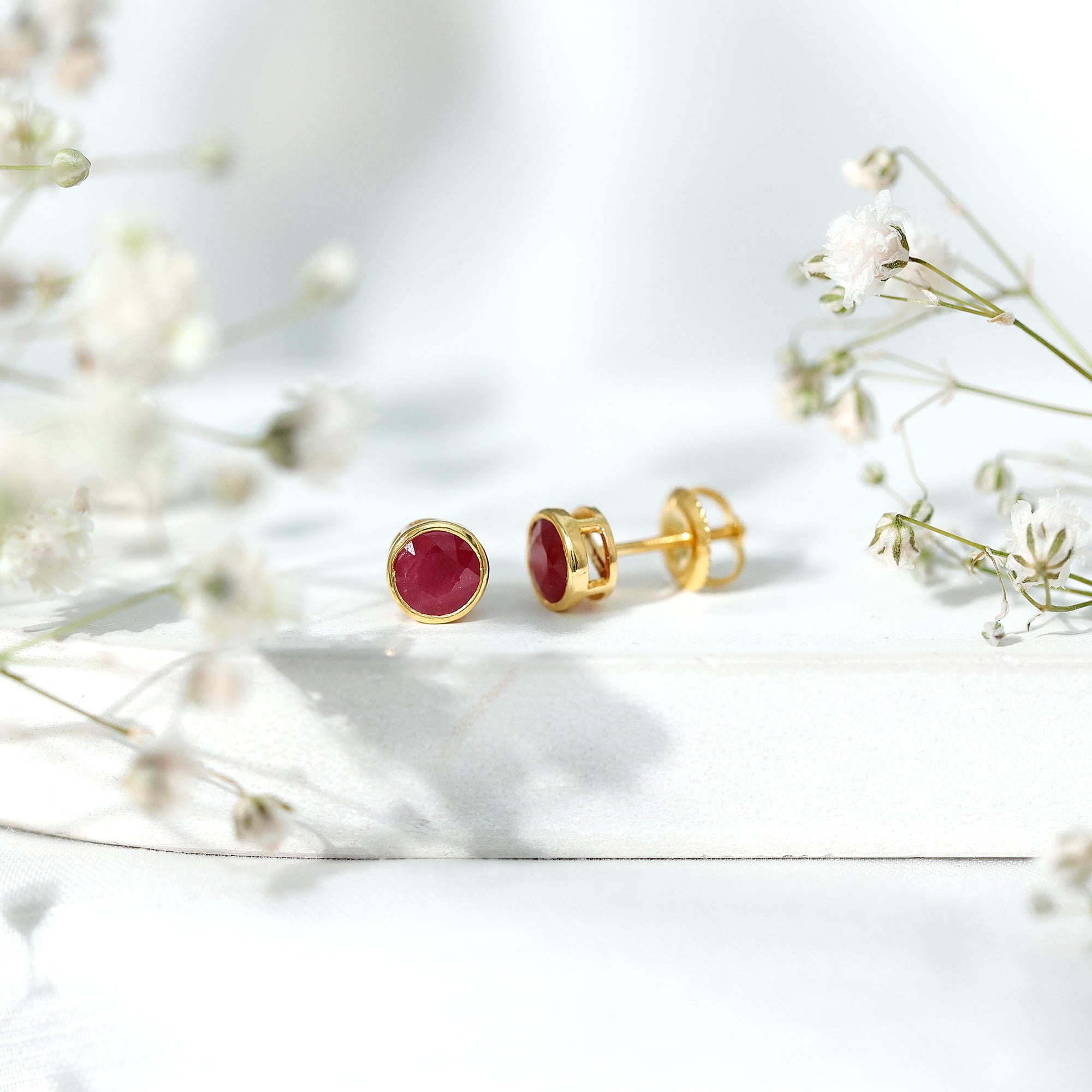 1.3 Carat Bezel Set Genuine Ruby Solitaire Stud Earrings AAA - Rosec Jewels