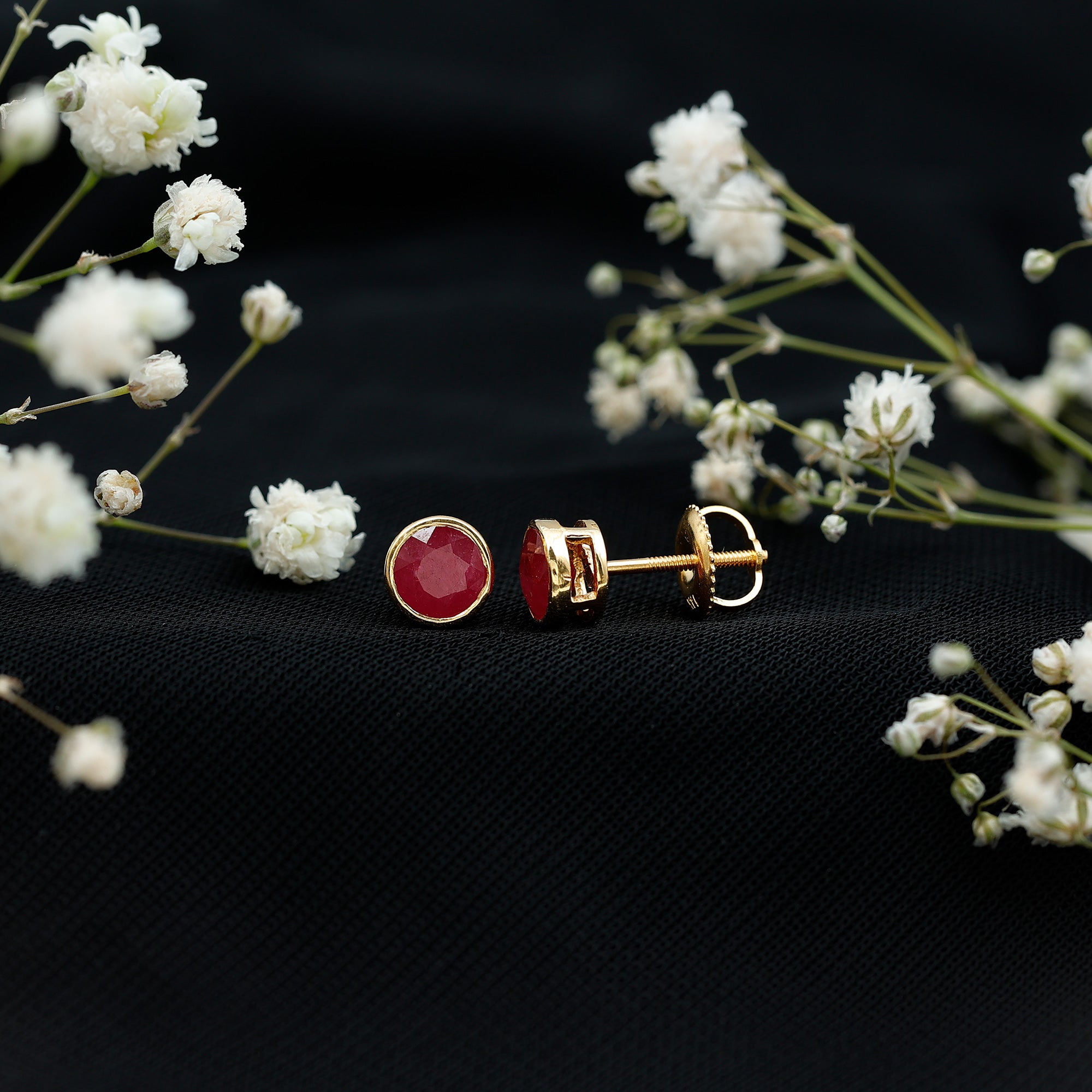 1.3 Carat Bezel Set Genuine Ruby Solitaire Stud Earrings AAA - Rosec Jewels