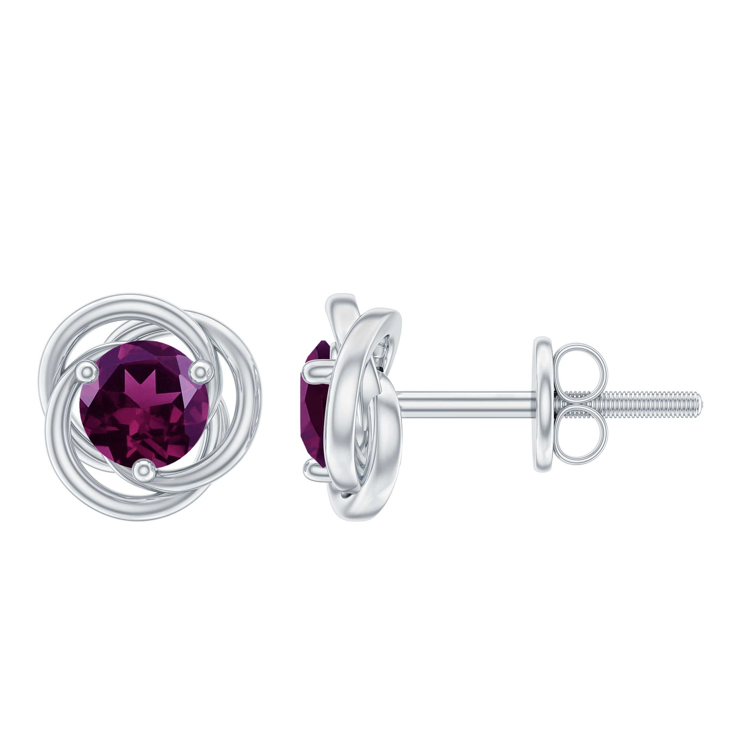 1.25 CT Solitaire Rhodolite and Gold Swirl Stud Earrings