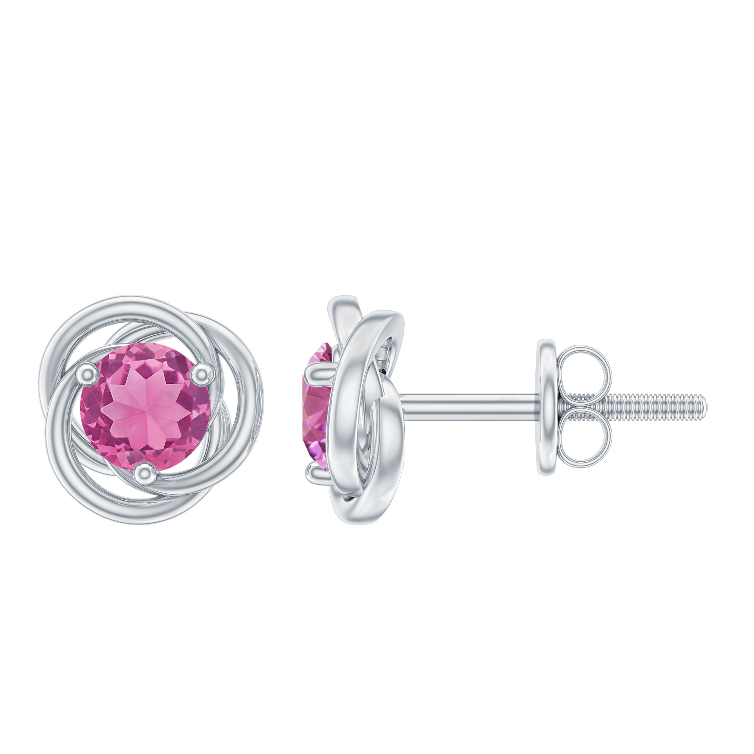 1 Carat Solitaire Pink Tourmaline Swirl Stud Earrings AAA - Rosec Jewels