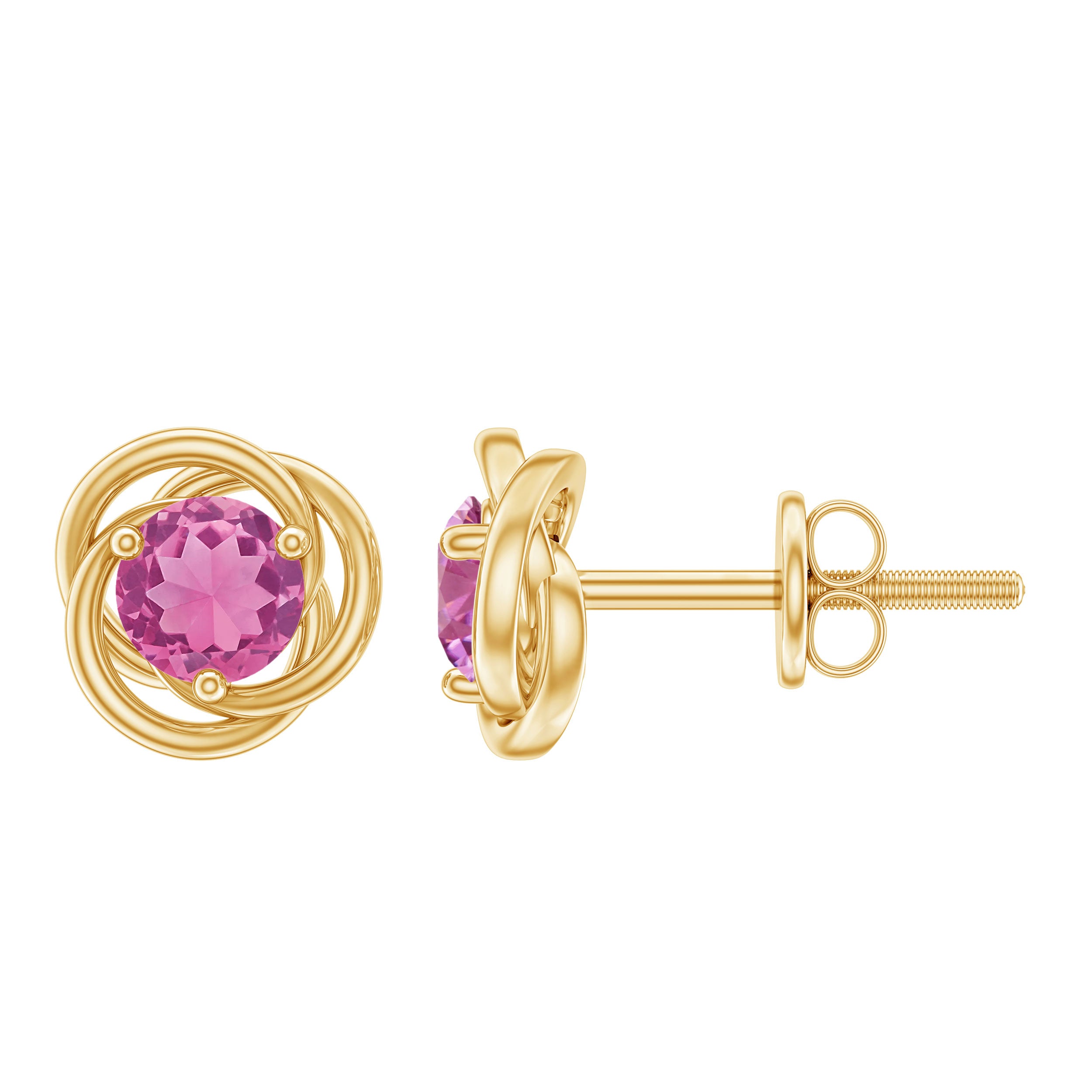 1 Carat Solitaire Pink Tourmaline Swirl Stud Earrings AAA - Rosec Jewels