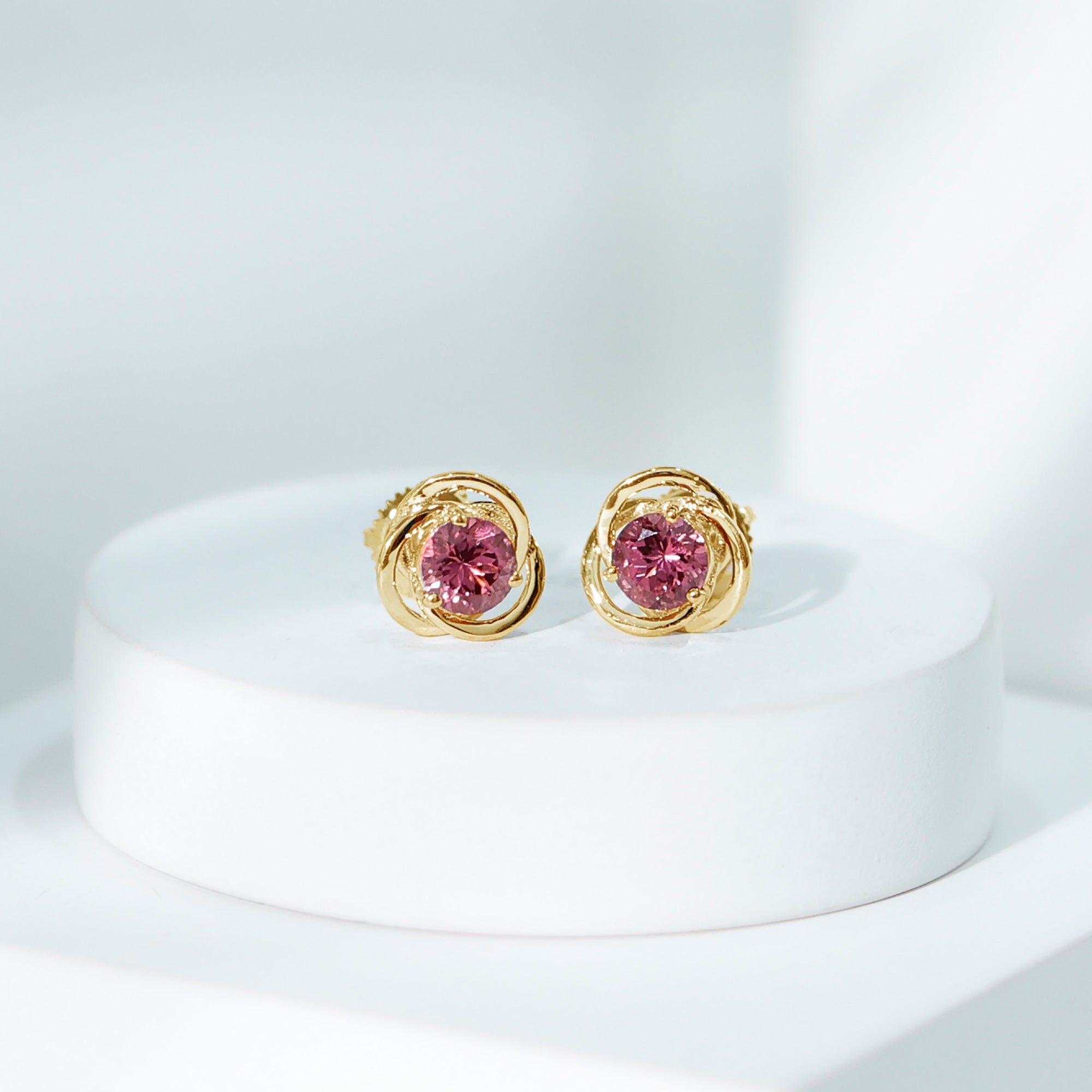 1 Carat Solitaire Pink Tourmaline Swirl Stud Earrings AAA - Rosec Jewels