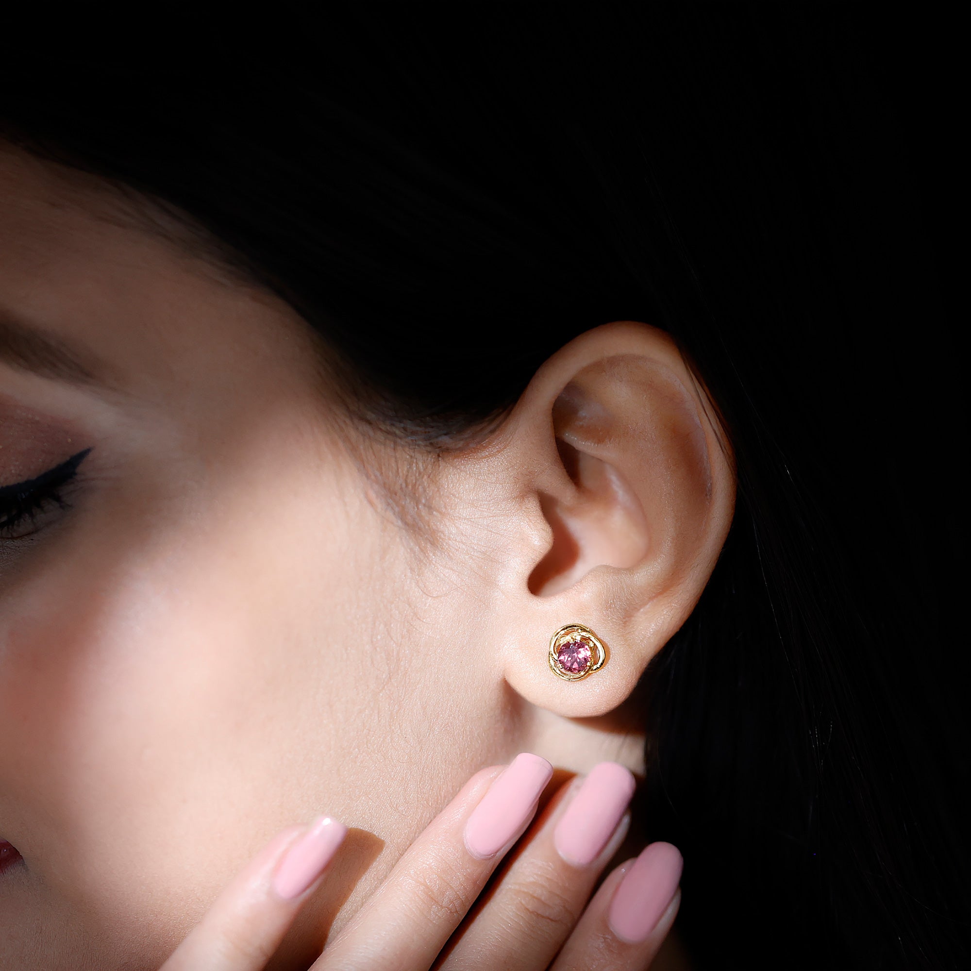 1 Carat Solitaire Pink Tourmaline Swirl Stud Earrings AAA - Rosec Jewels