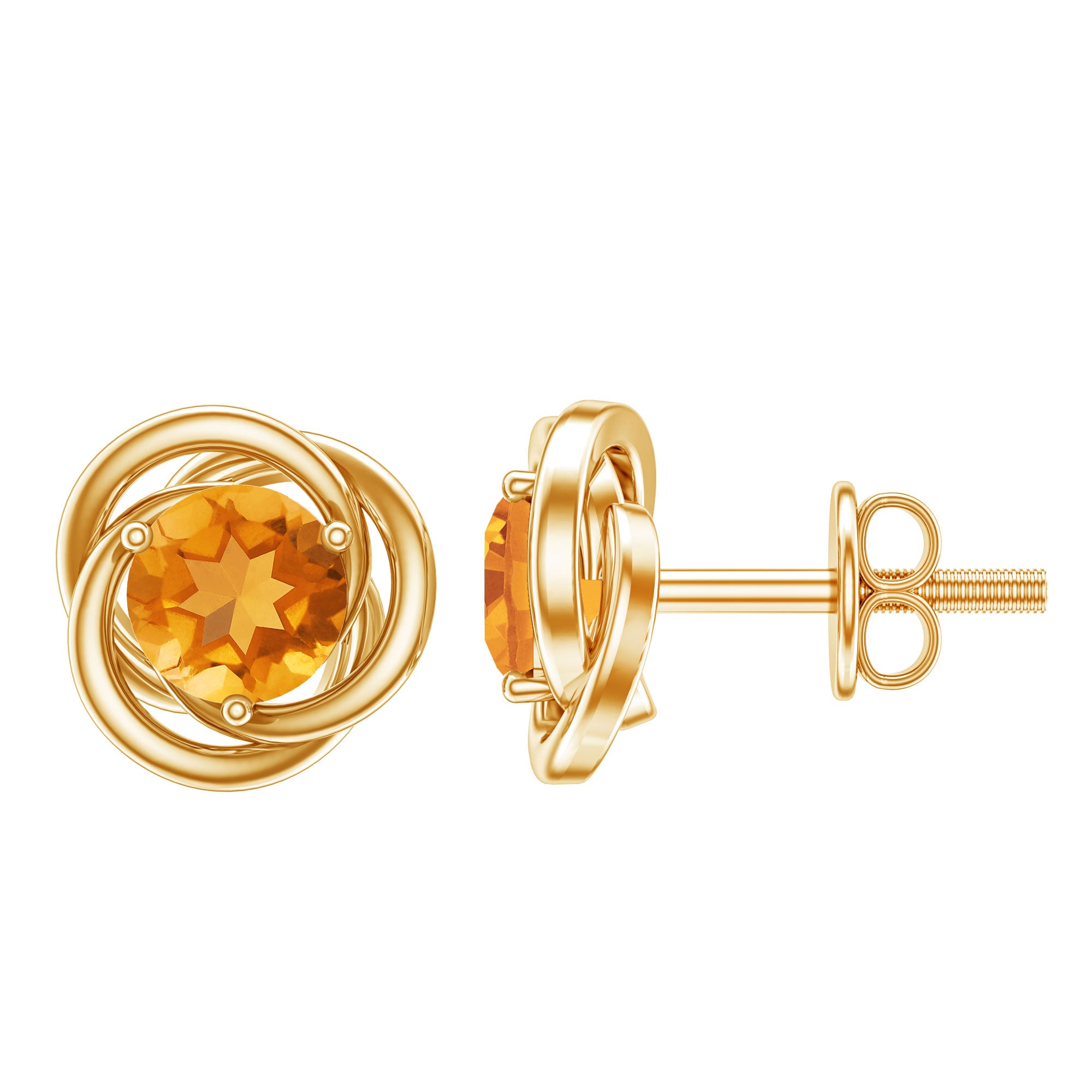 Solitaire 1 Carat Citrine Swirl Stud Earrings in 3 Prong Setting AAA - Rosec Jewels
