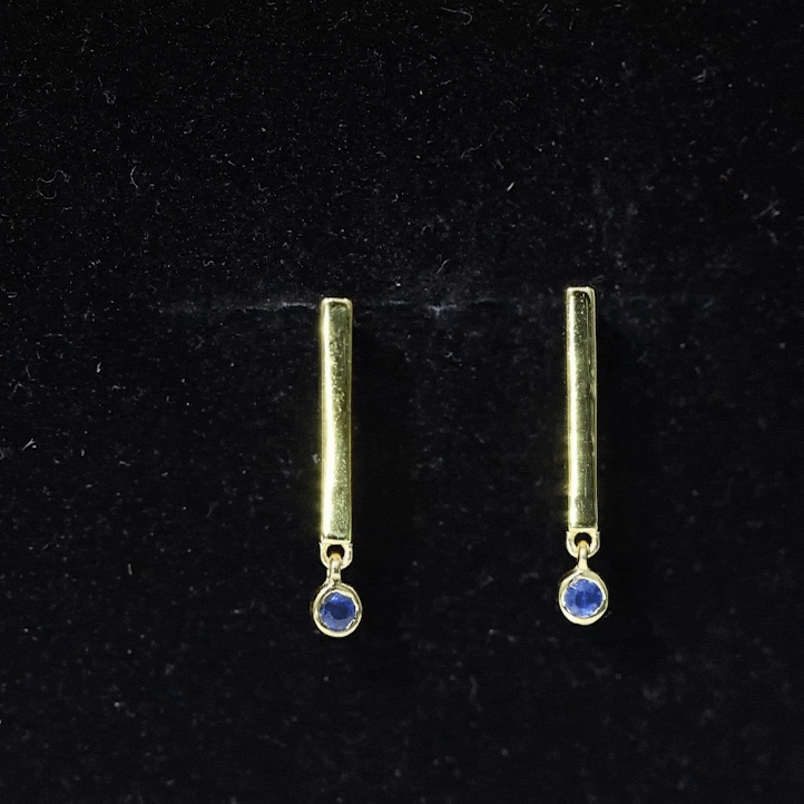 Round Blue Sapphire Bar Drop Earrings for Women AAA - Rosec Jewels