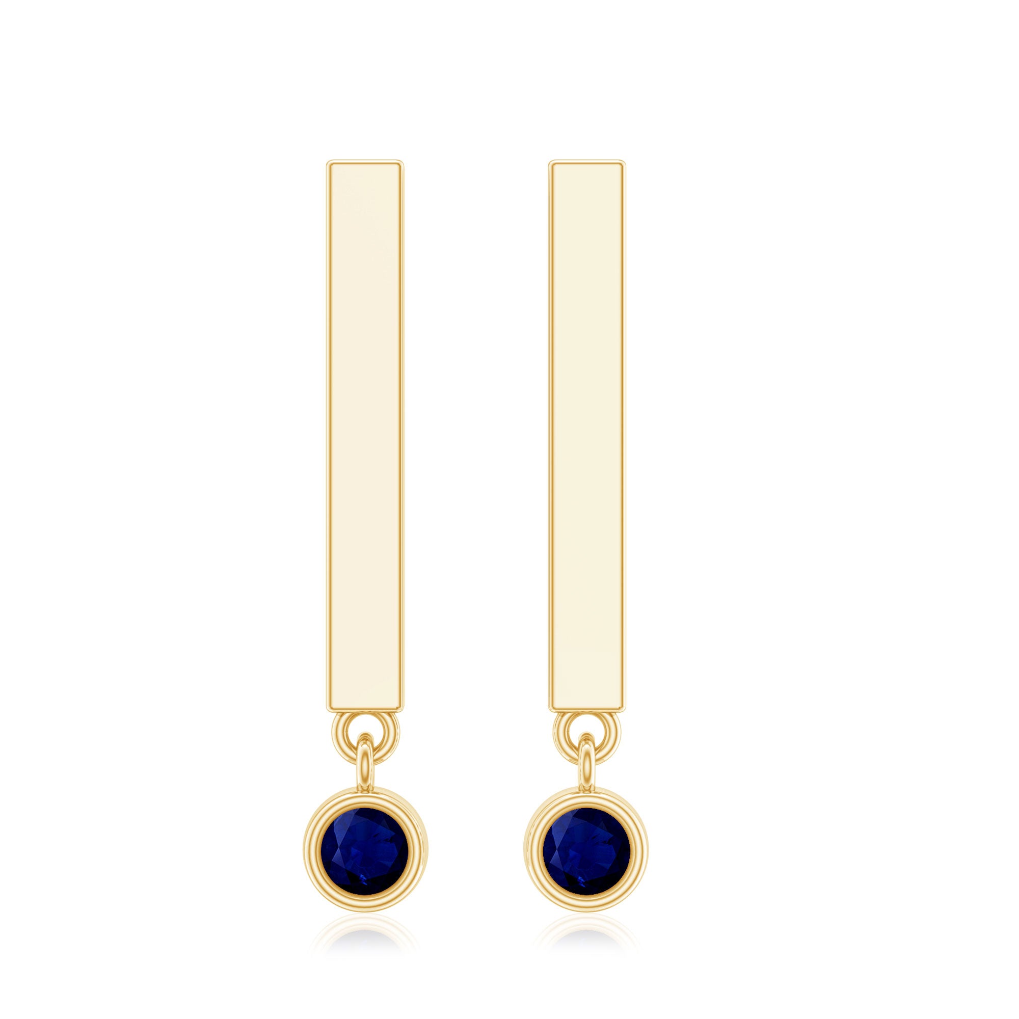 Round Blue Sapphire Bar Drop Earrings for Women AAA - Rosec Jewels