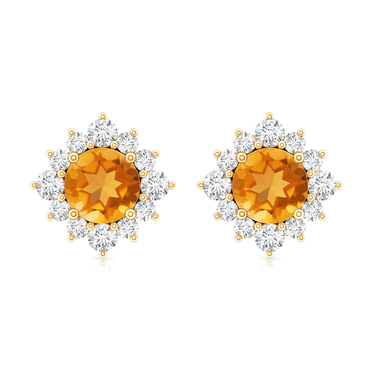 1 CT Classic Citrine Stud Earrings with Diamond Halo AAA - Rosec Jewels