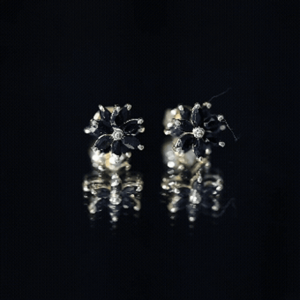 Marquise Shape Black Onyx Floral Statement Stud Earrings AAA - Rosec Jewels