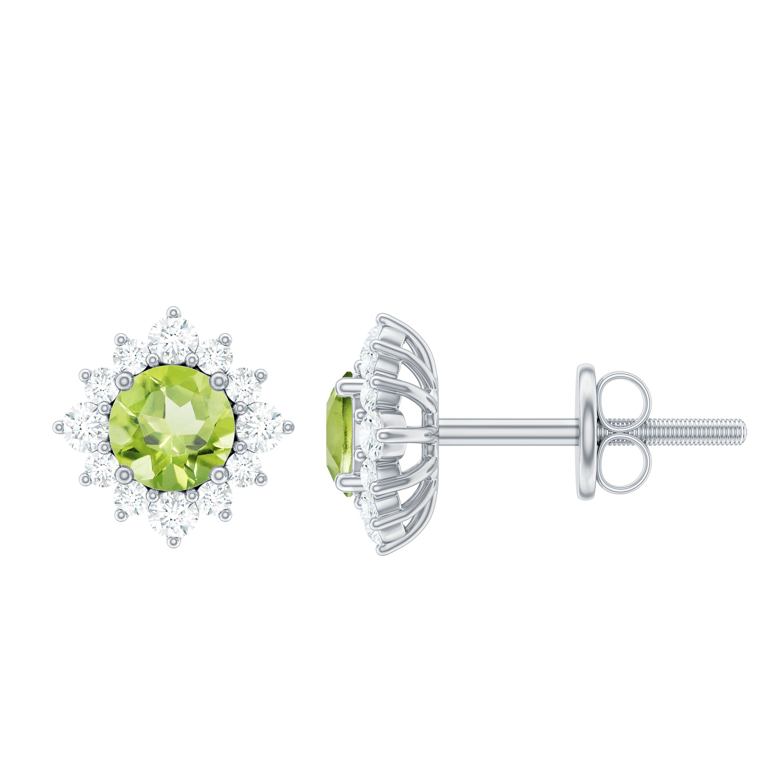 1 Carat Peridot Stud Earrings with Diamond Halo AAA - Rosec Jewels