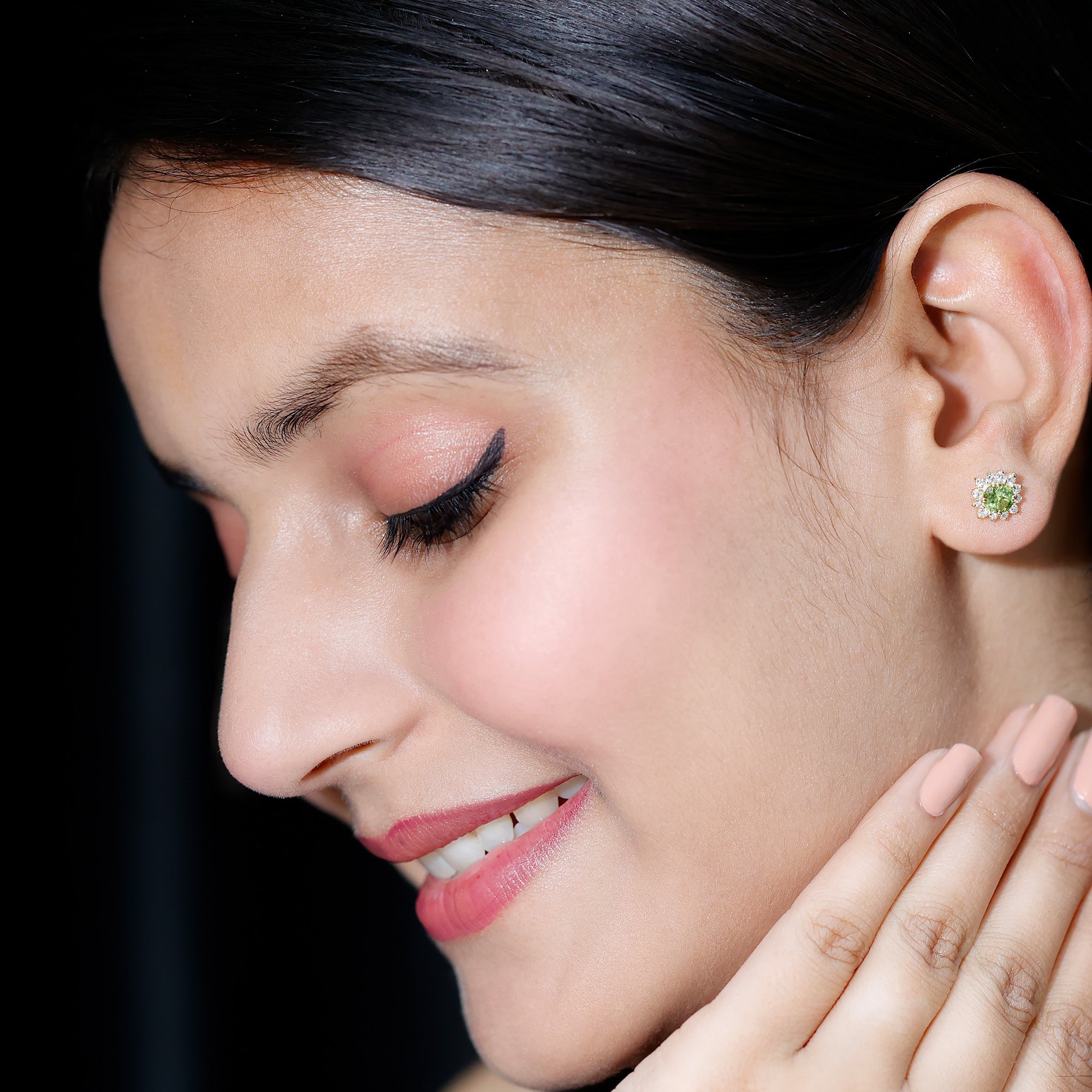 1 Carat Peridot Stud Earrings with Diamond Halo AAA - Rosec Jewels