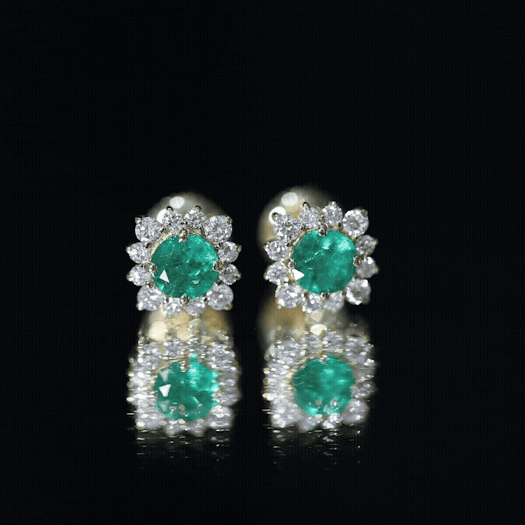 Real Emerald Stud Earrings with Diamond Halo AAA - Rosec Jewels