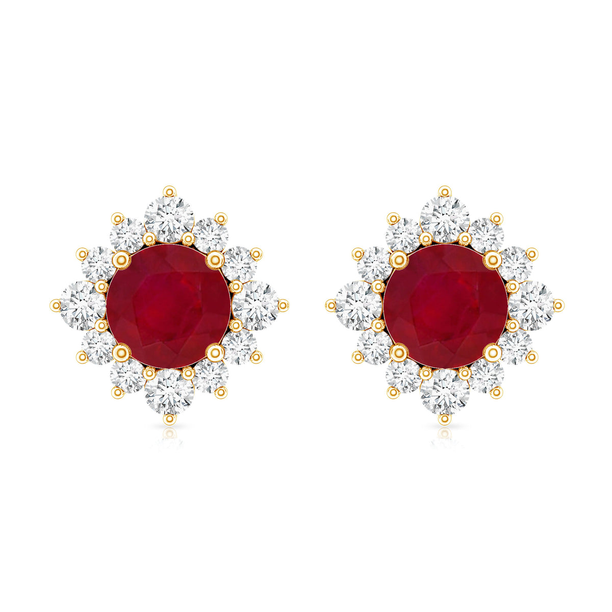 Ruby Classic Stud Earrings with Diamond Halo AAA - Rosec Jewels