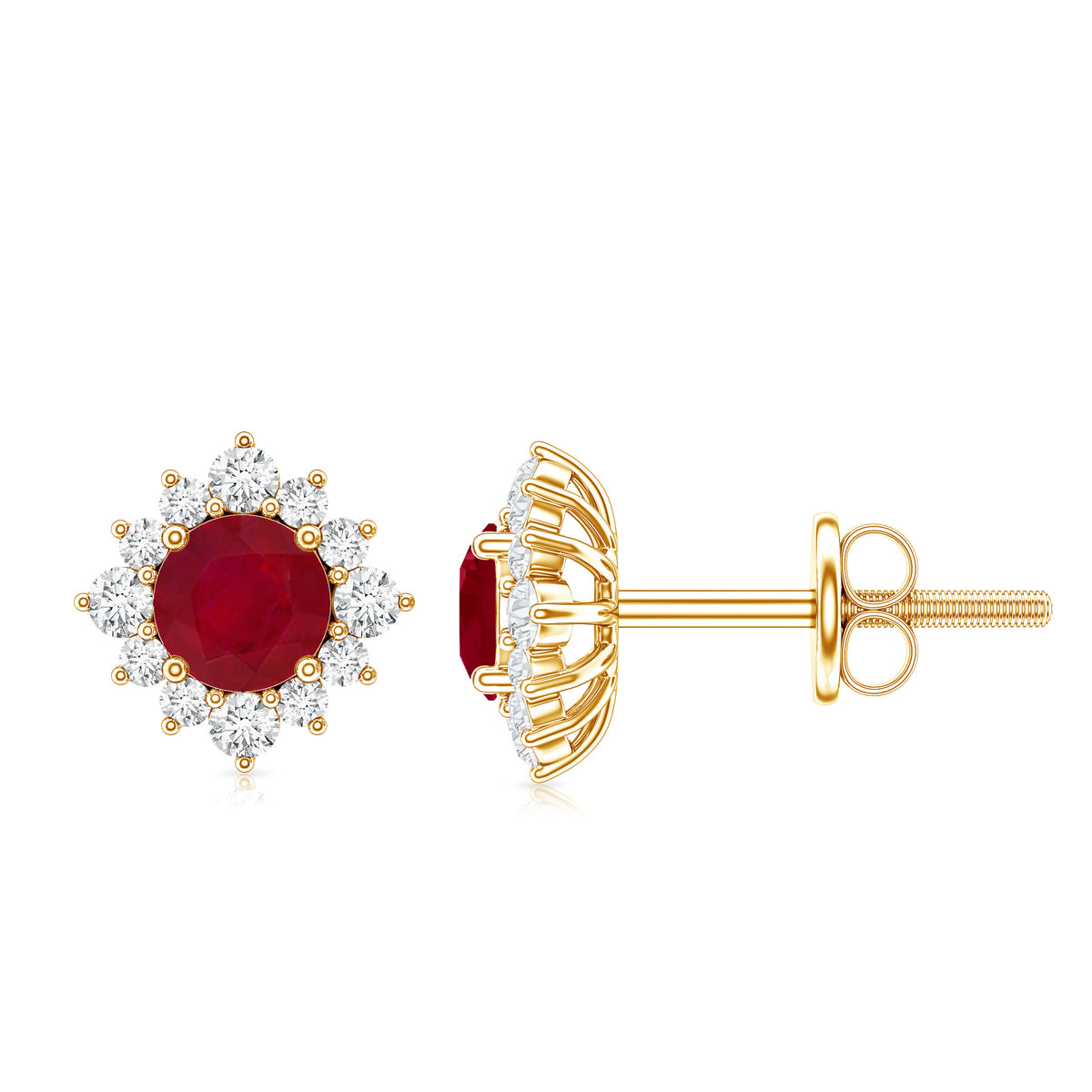 Ruby Classic Stud Earrings with Diamond Halo AAA - Rosec Jewels