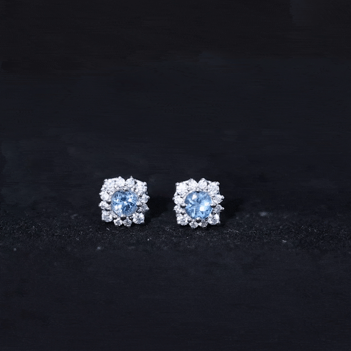 Real Aquamarine Stud Earrings with Diamond Halo AAA - Rosec Jewels