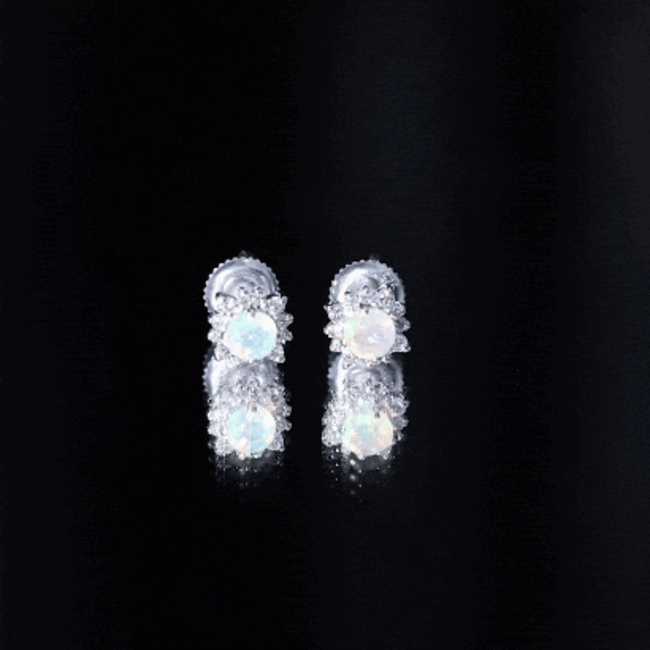 Classic Ethiopian Opal Stud Earrings with Diamond Halo AAA - Rosec Jewels