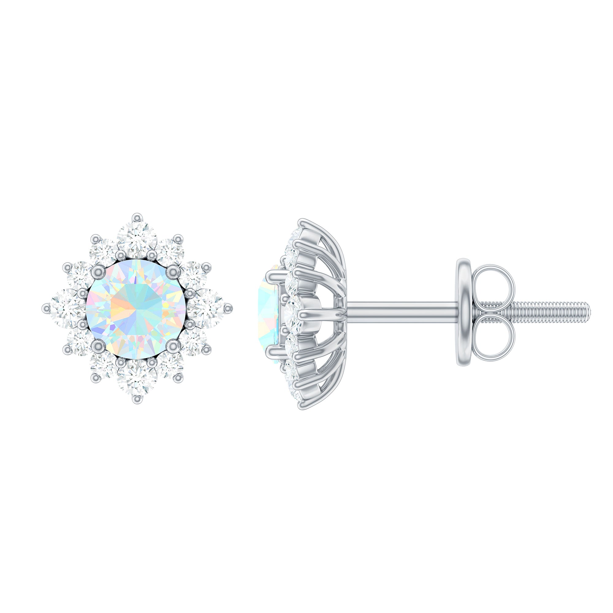 Classic Ethiopian Opal Stud Earrings with Diamond Halo AAA - Rosec Jewels