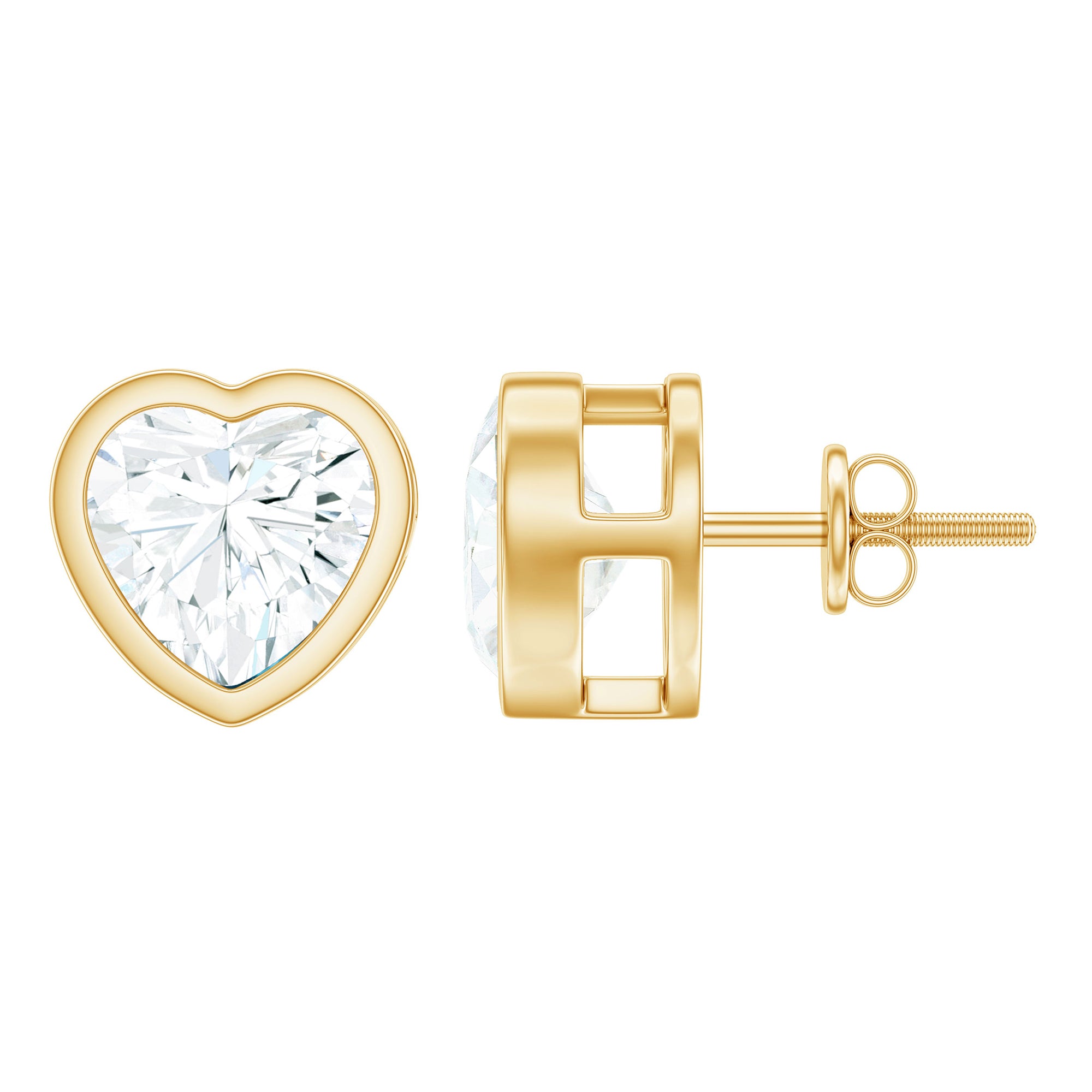 3 Carat Moissanite Heart Stud Earrings in Bezel Setting D-VS1 - Rosec Jewels