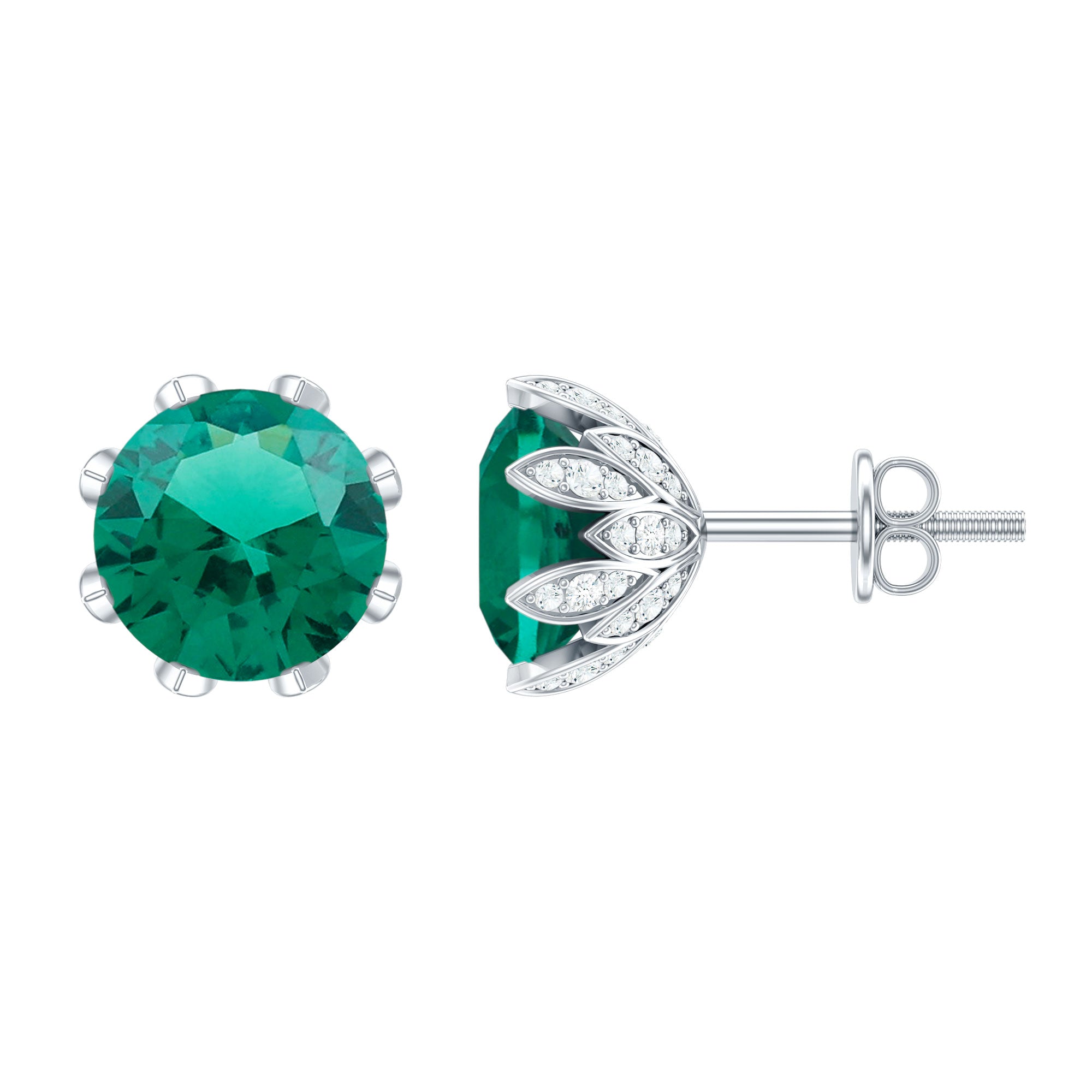 4 Carat Certified Lab Created Emerald Floral Stud Earrings AAAA - Rosec Jewels