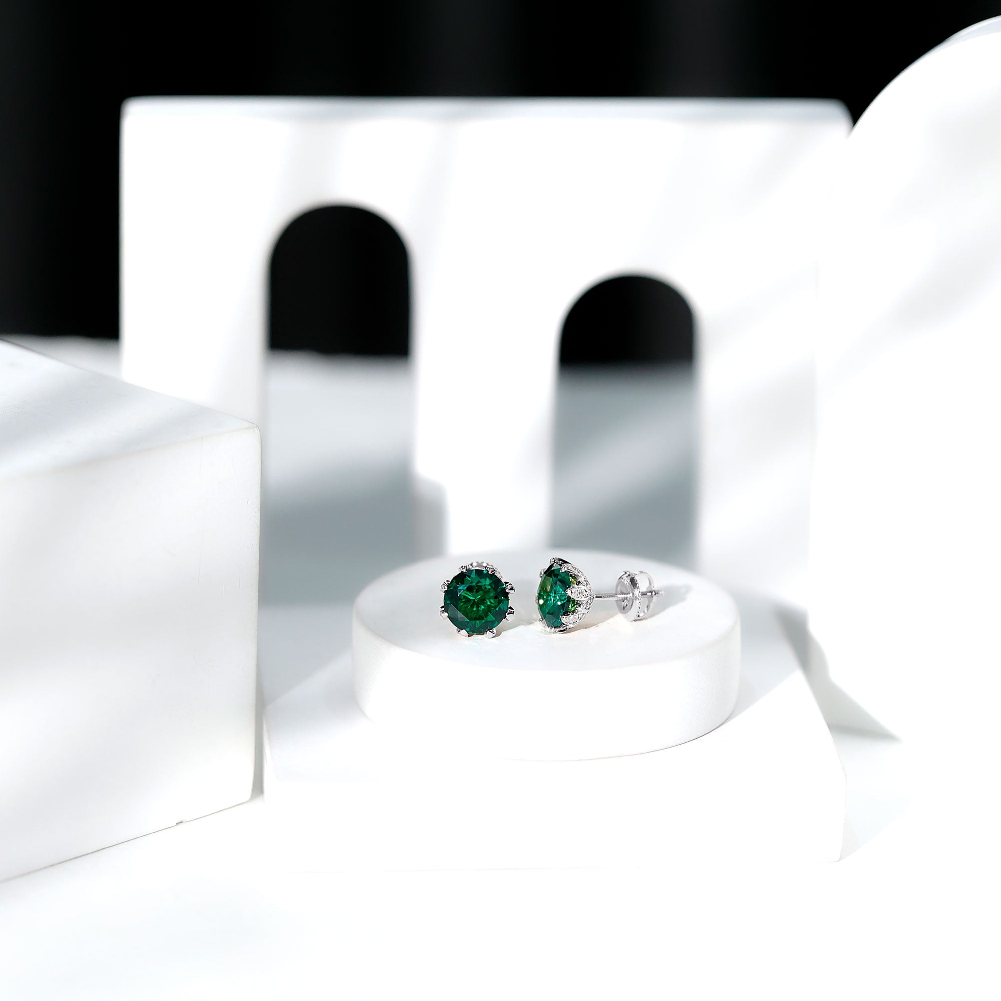 4 Carat Certified Lab Created Emerald Floral Stud Earrings AAAA - Rosec Jewels