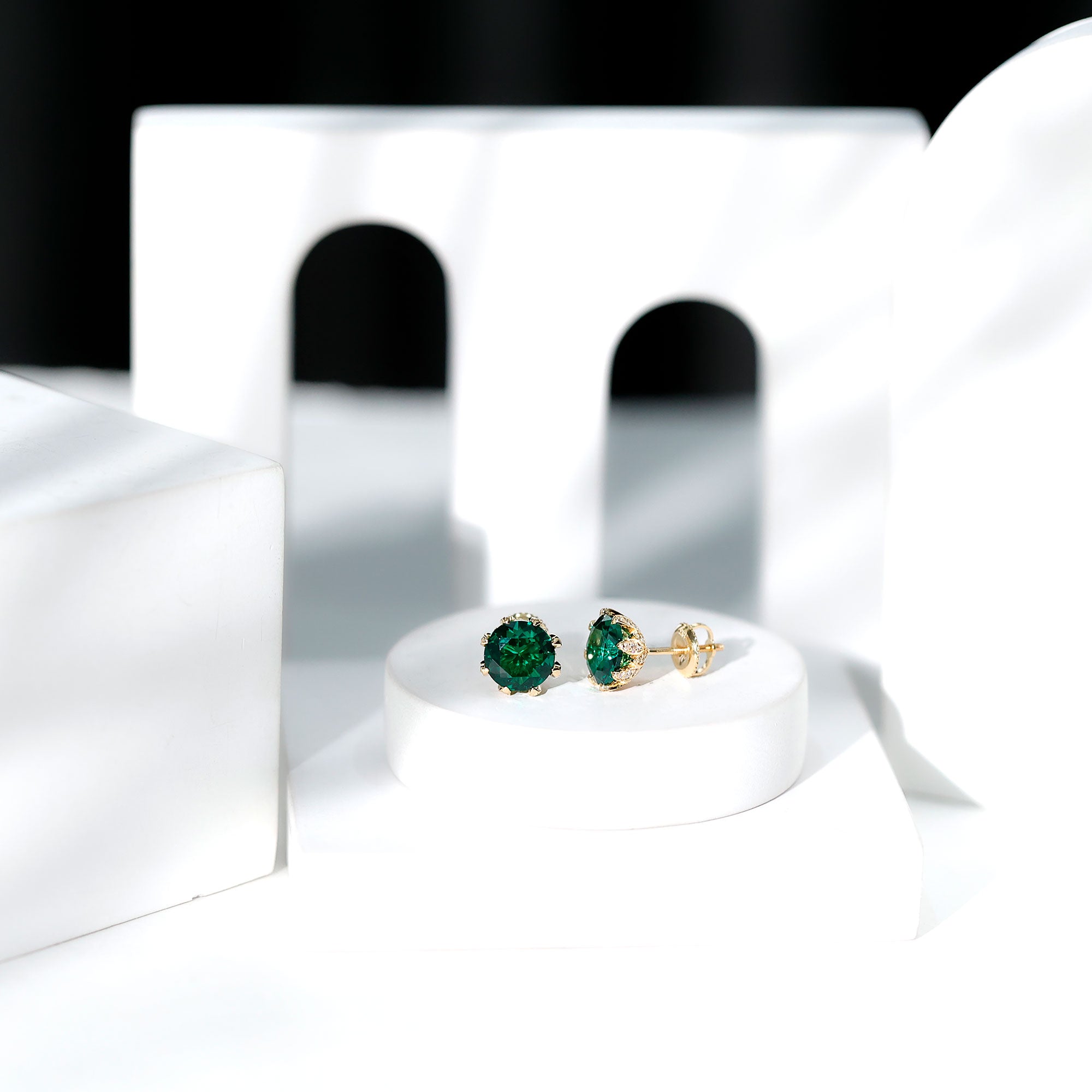 4 Carat Certified Lab Created Emerald Floral Stud Earrings AAAA - Rosec Jewels
