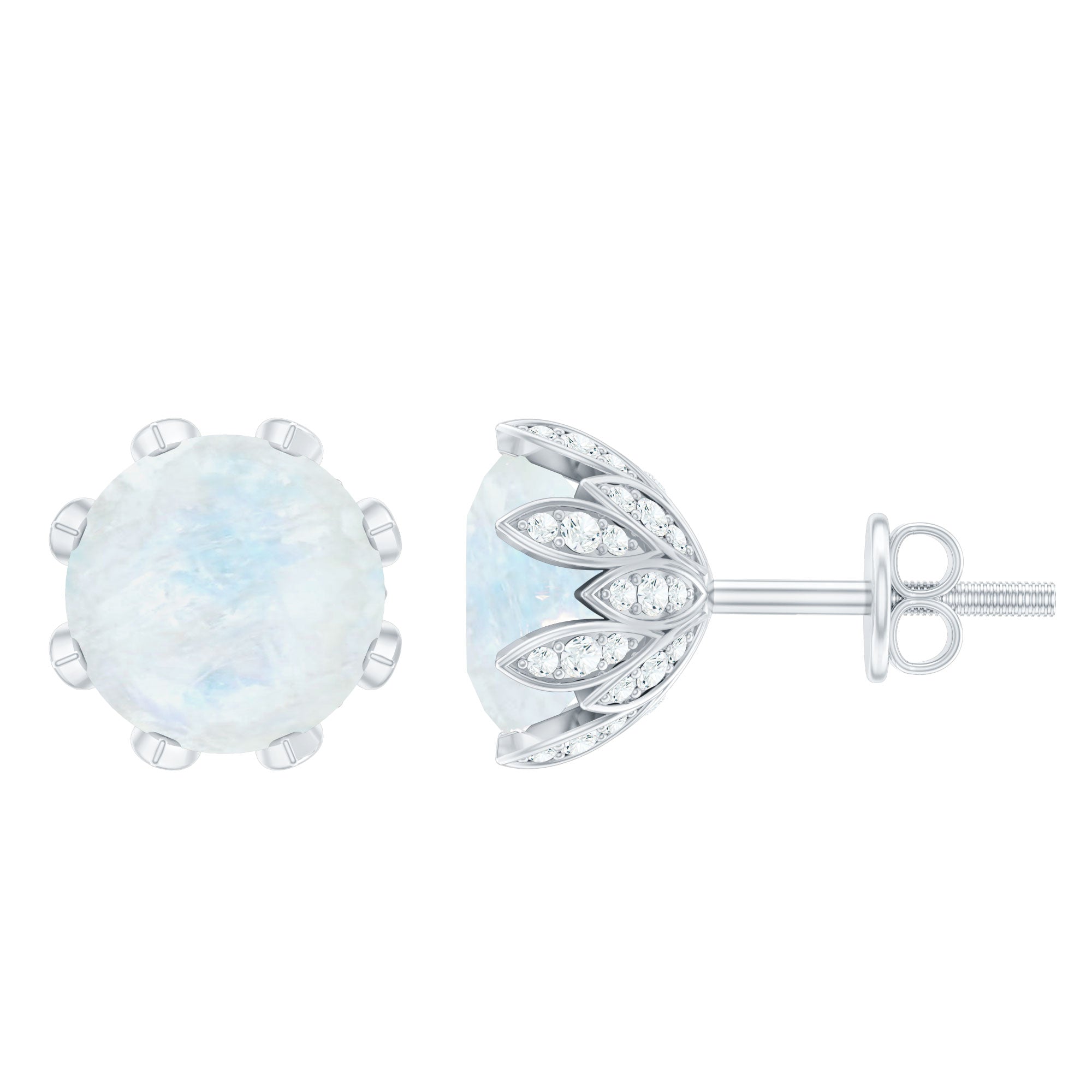 2.25 CT Natural Moonstone Solitaire Bridal Stud Earrings with Diamond