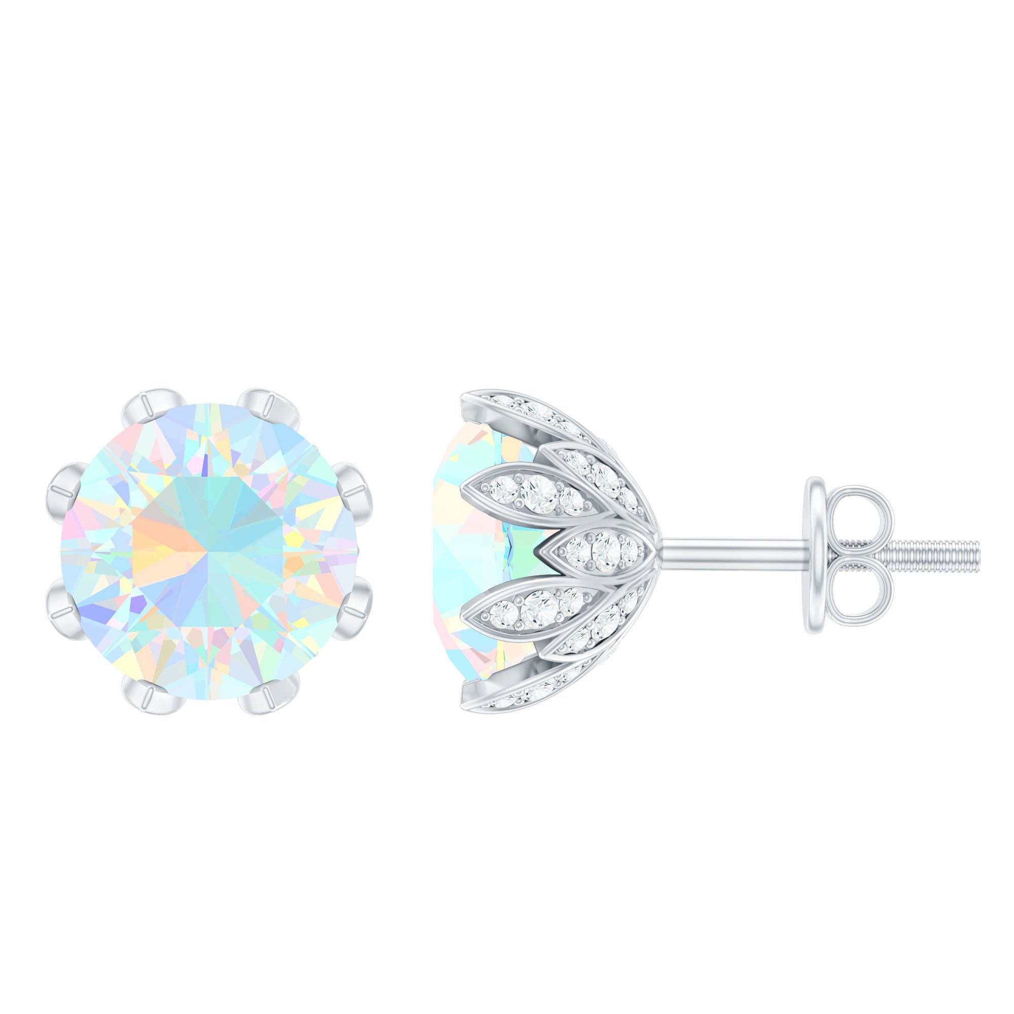 4.50 CT Ethiopian Opal Solitaire Stud Earrings with Diamond