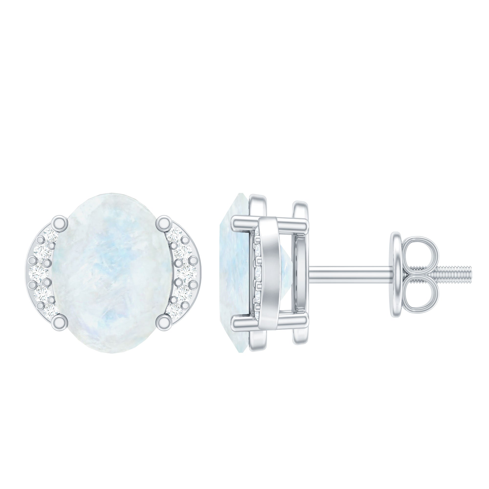 1.2 Carat Oval Moonstone Solitaire Stud Earrings with Diamond AAA - Rosec Jewels