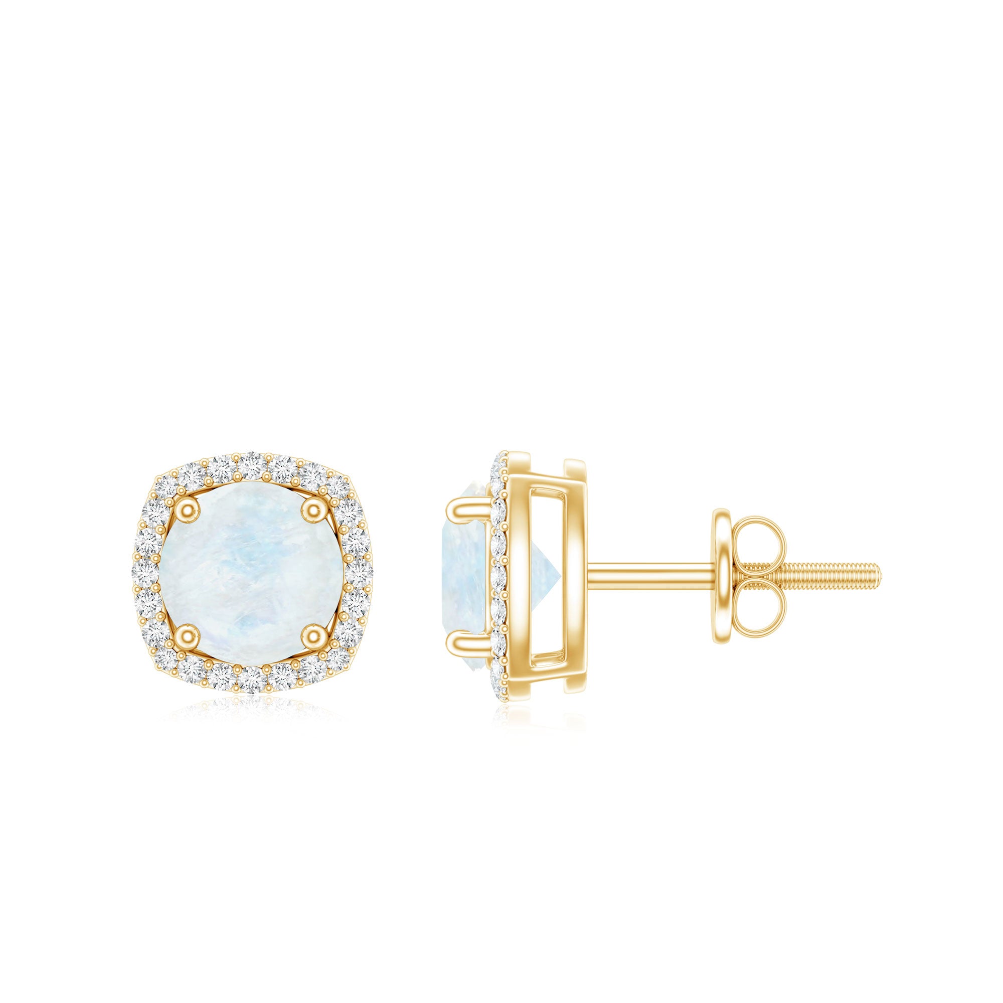 Natural 0.7 Carat Moonstone Stud Earrings with Diamond Halo AAA - Rosec Jewels
