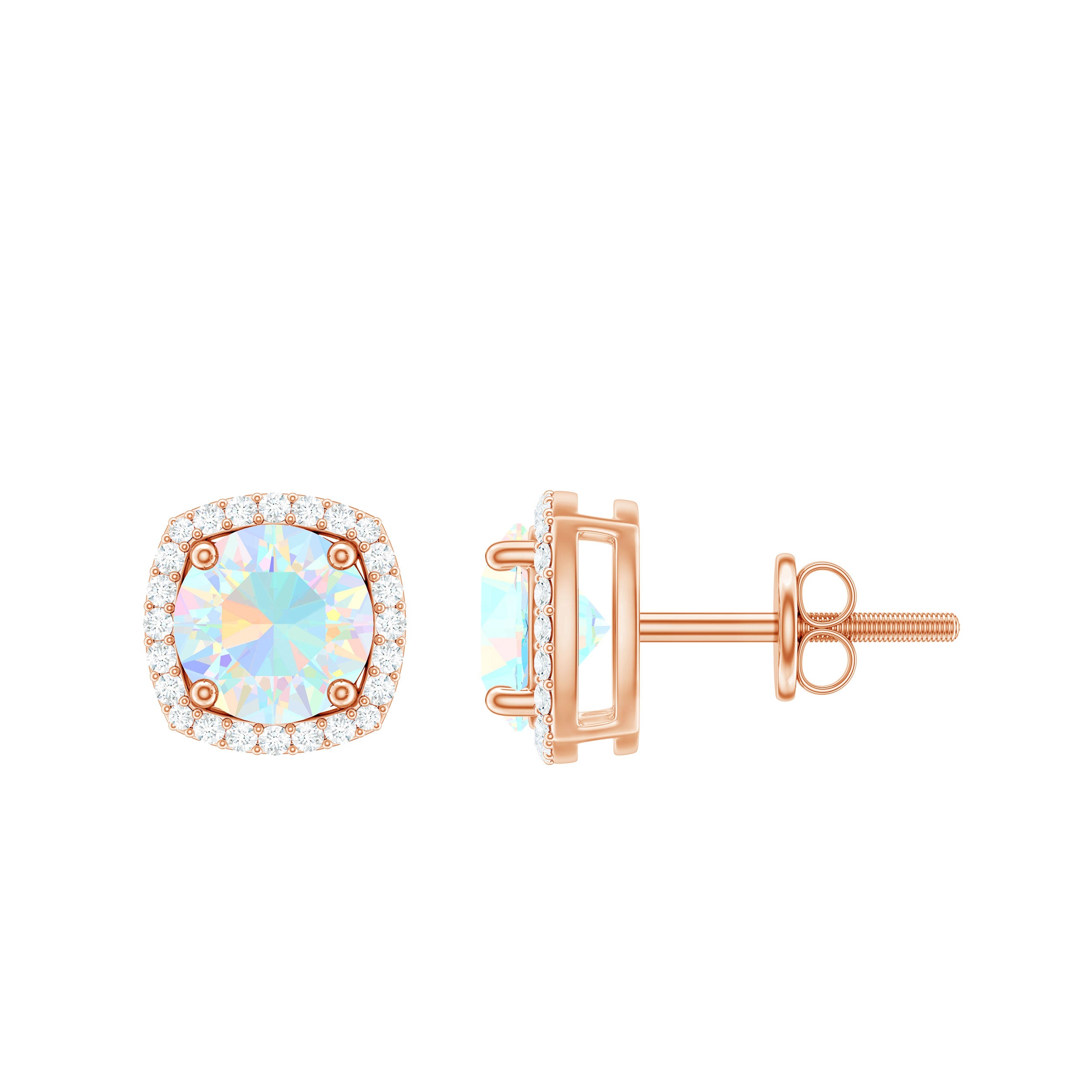 Real 1.6 Carat Ethiopian Opal and Diamond Halo Stud Earrings AAA - Rosec Jewels