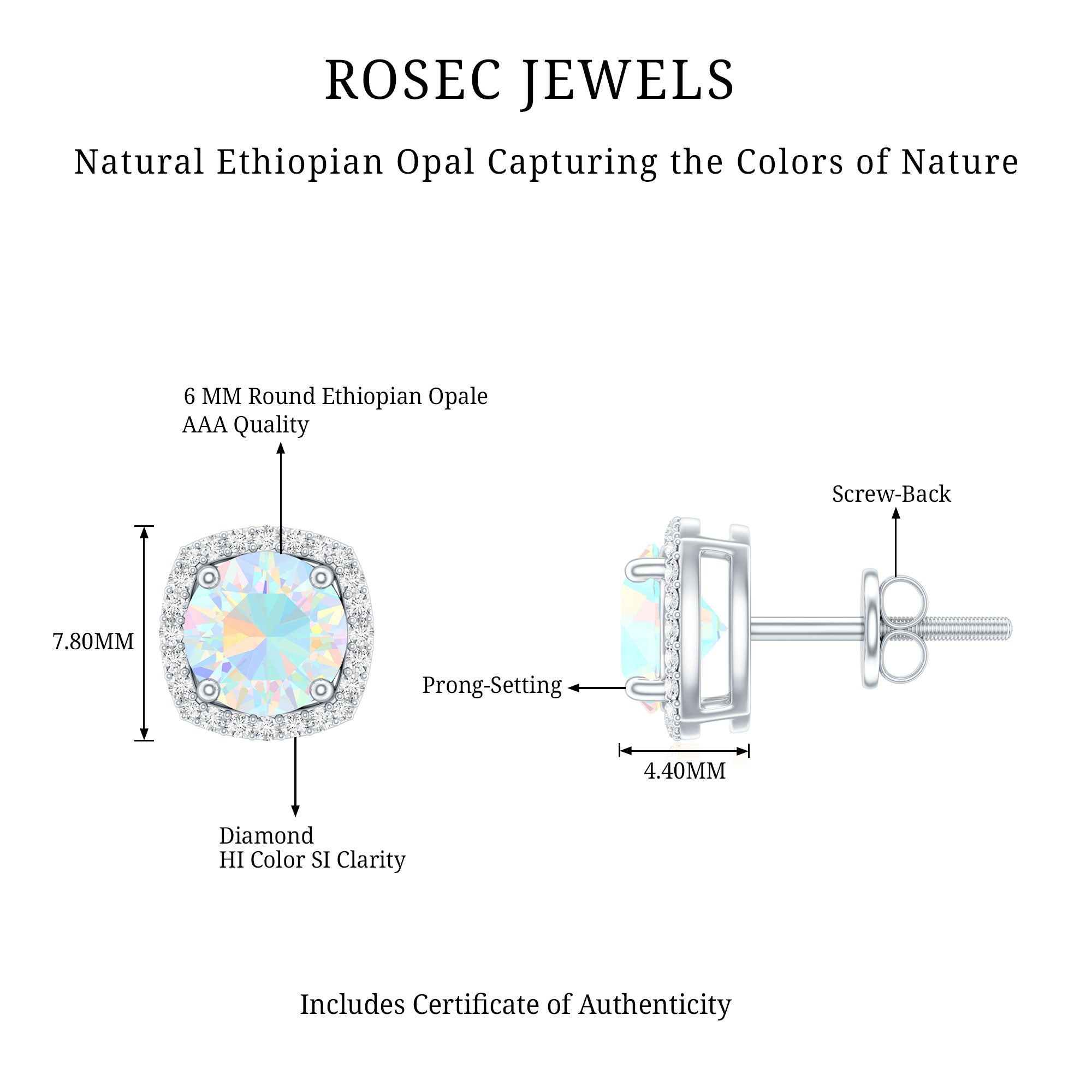 Real 1.6 Carat Ethiopian Opal and Diamond Halo Stud Earrings AAA - Rosec Jewels