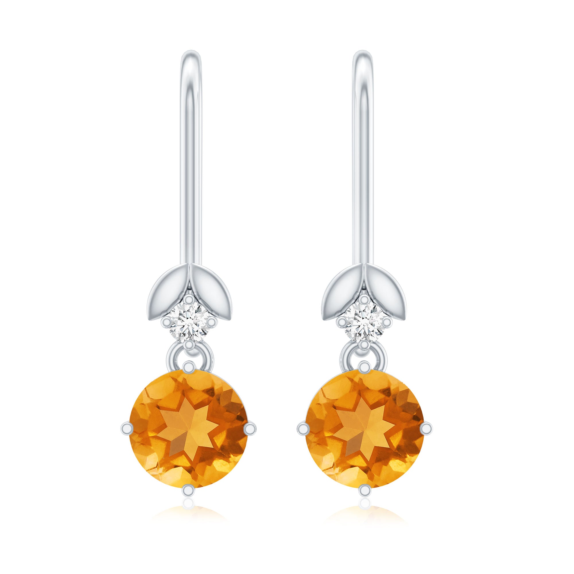 Certified Natural Citrine Diamond Drop Earrings with Fish Hook AAA - Rosec Jewels