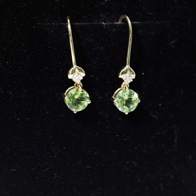 1 Carat Round Peridot and Moissanite Drop Earrings with Fish Hook AAA - Rosec Jewels