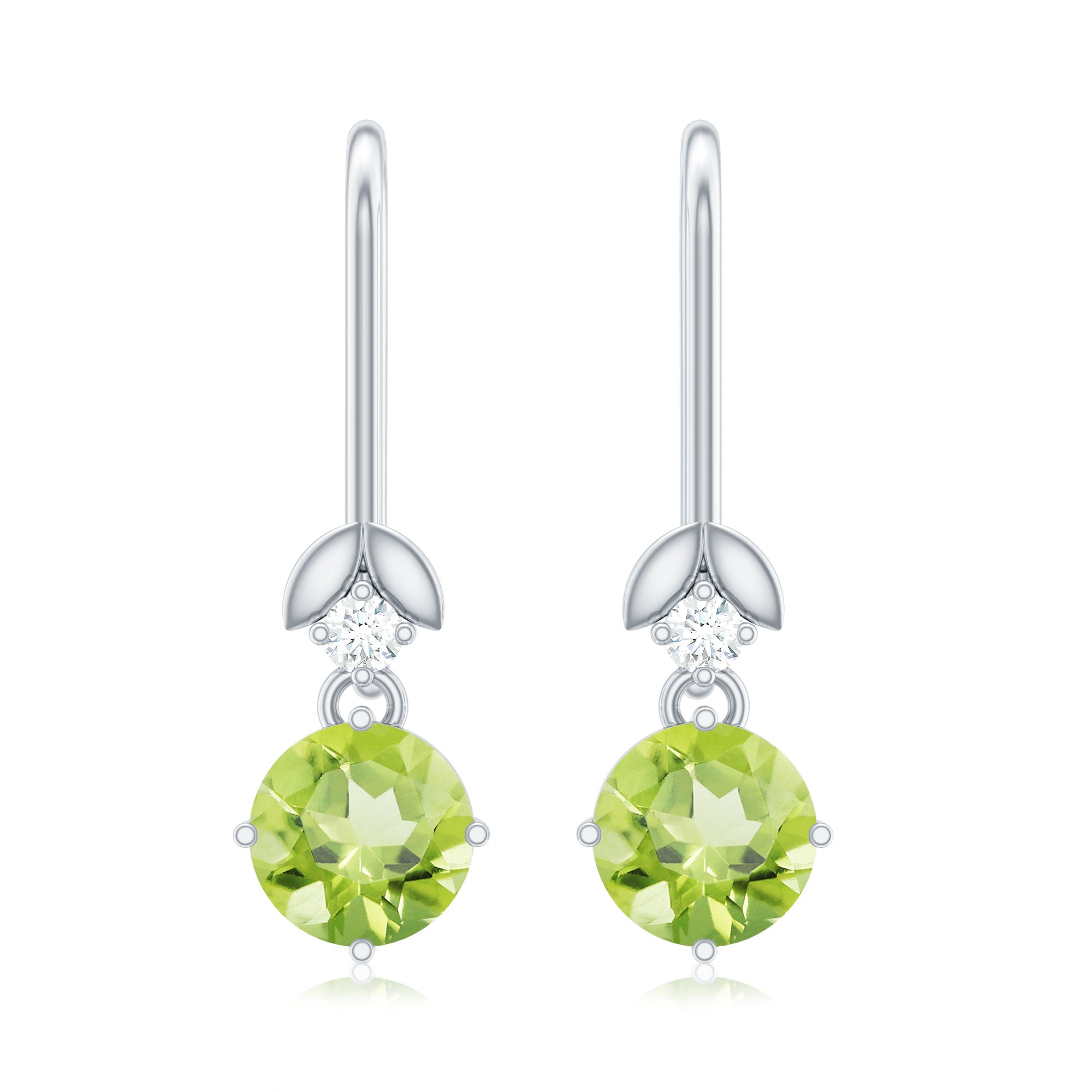 1 Carat Round Peridot and Moissanite Drop Earrings with Fish Hook AAA - Rosec Jewels