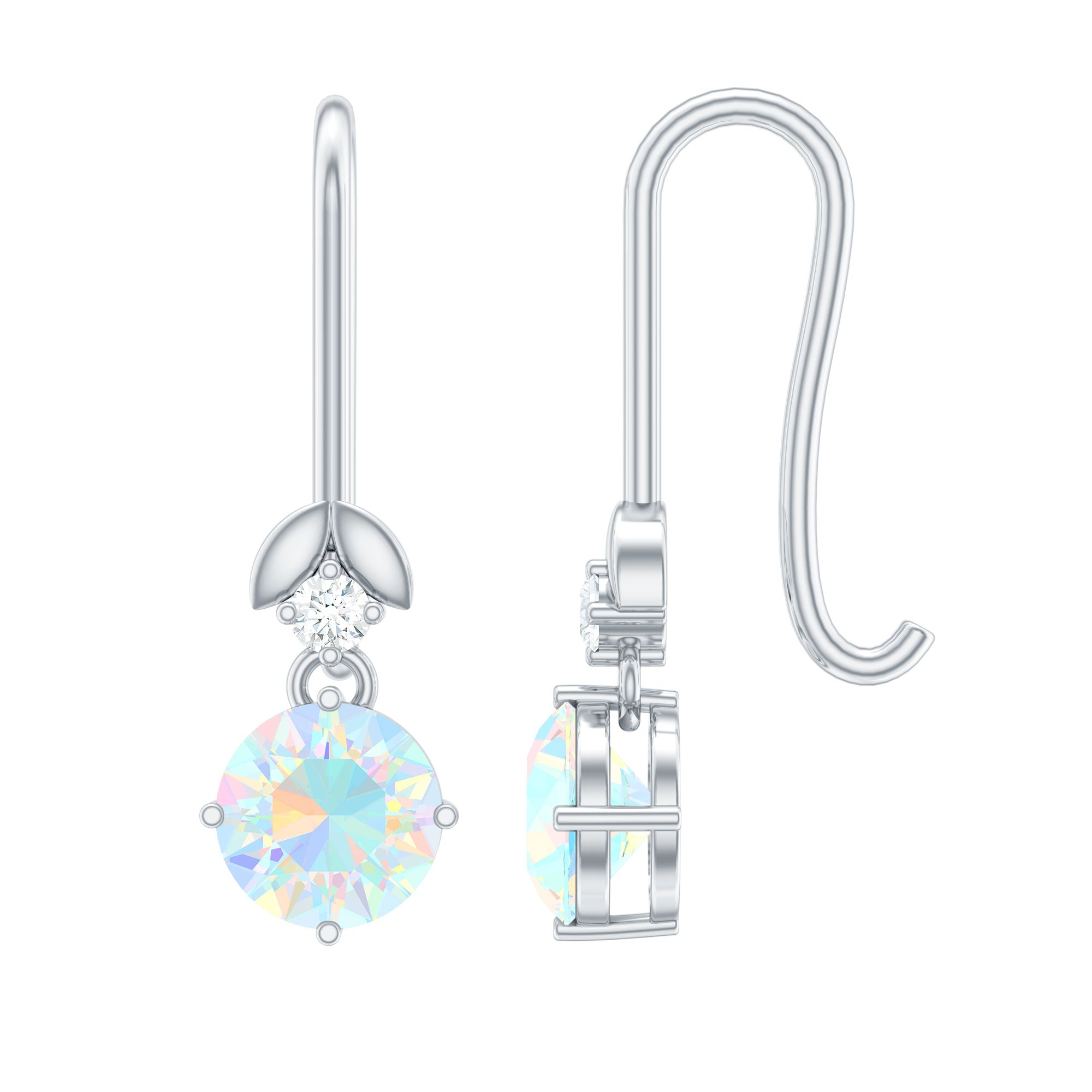 Round Ethiopian Opal and Diamond Drop Earrings with Fish Hook AAA - Rosec Jewels