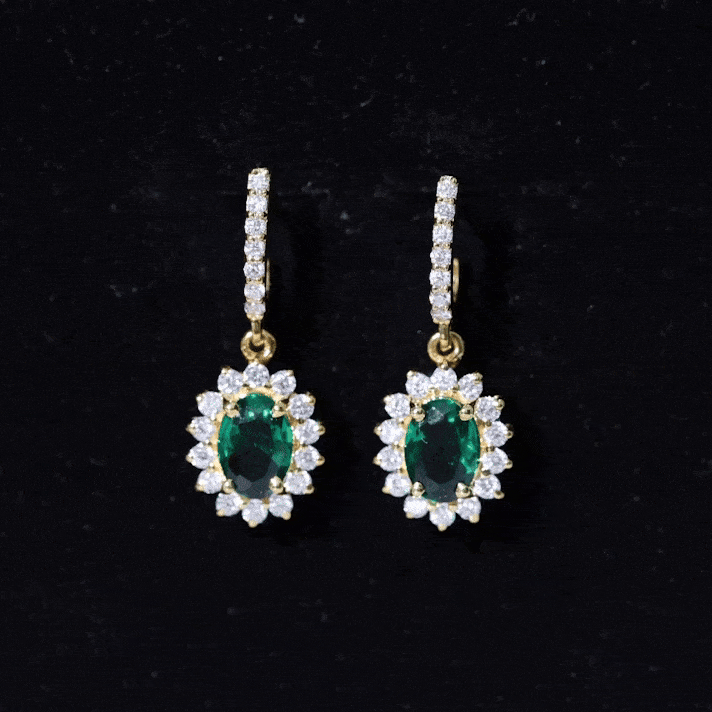 1.7 Carat Oval Shape Lab Grown Emerald Drop Earrings with Diamond AAAA - Rosec Jewels
