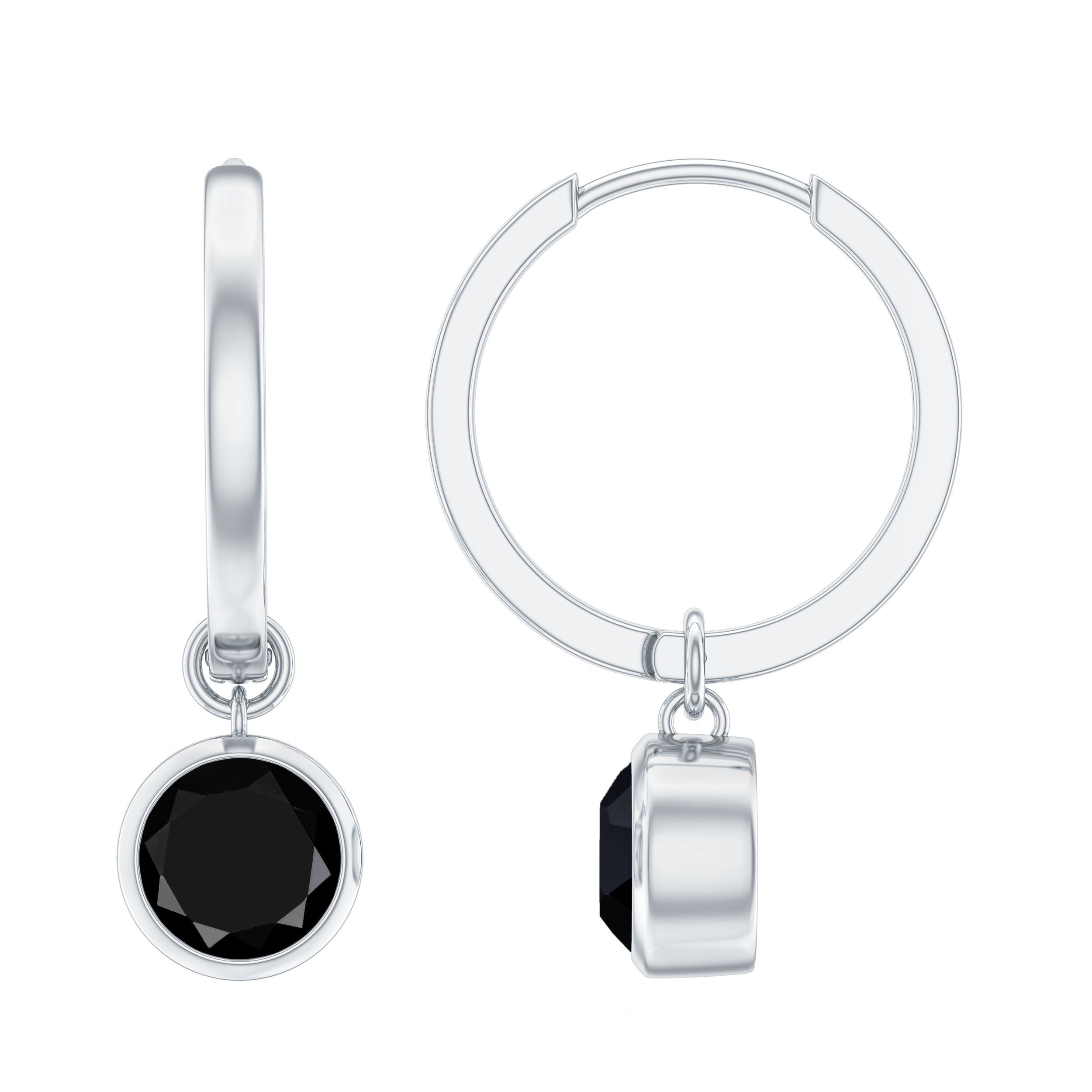 Natural Black Spinel Drop Hoop Earrings