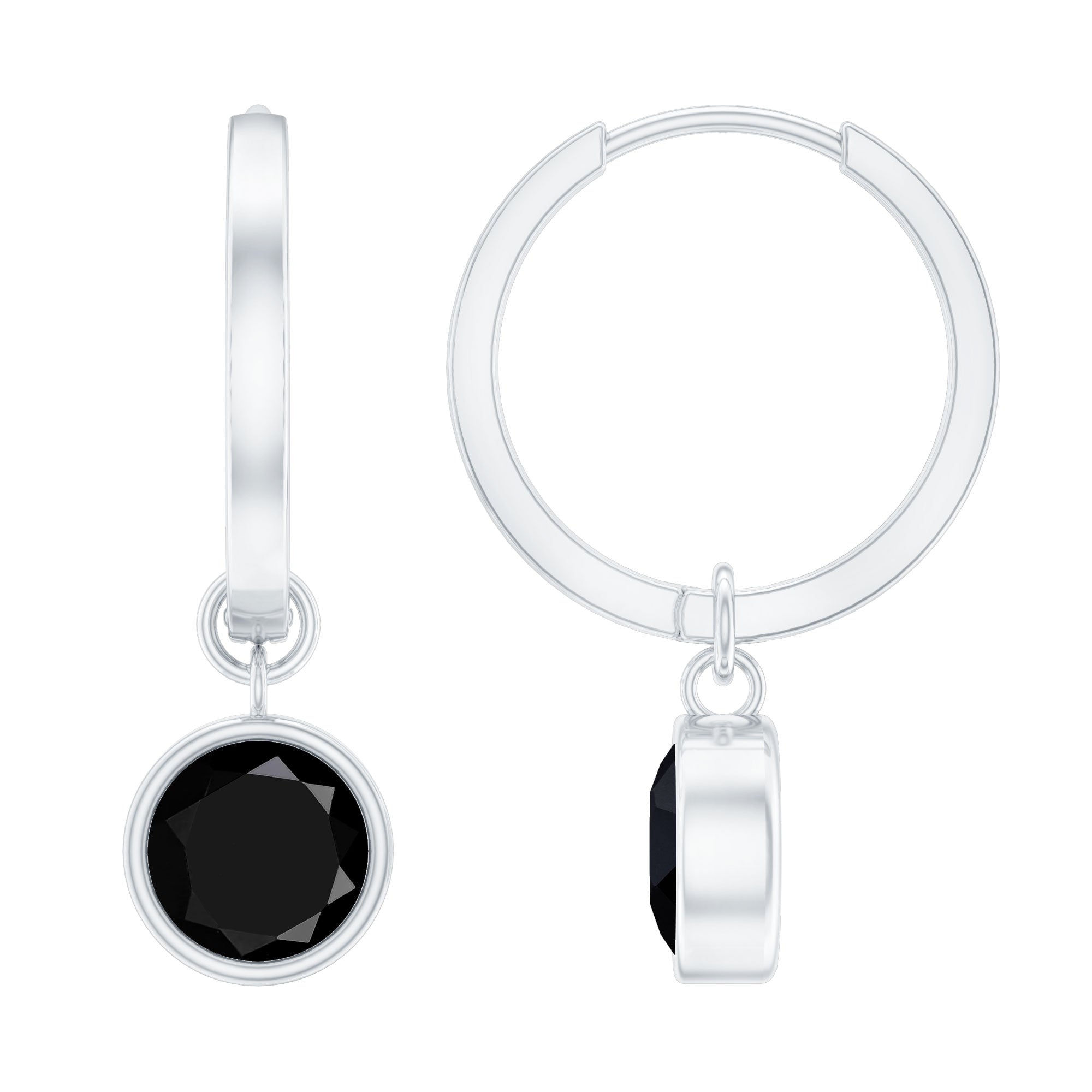 Bezel Set Black Onyx Hinged Hoop Drop Earrings