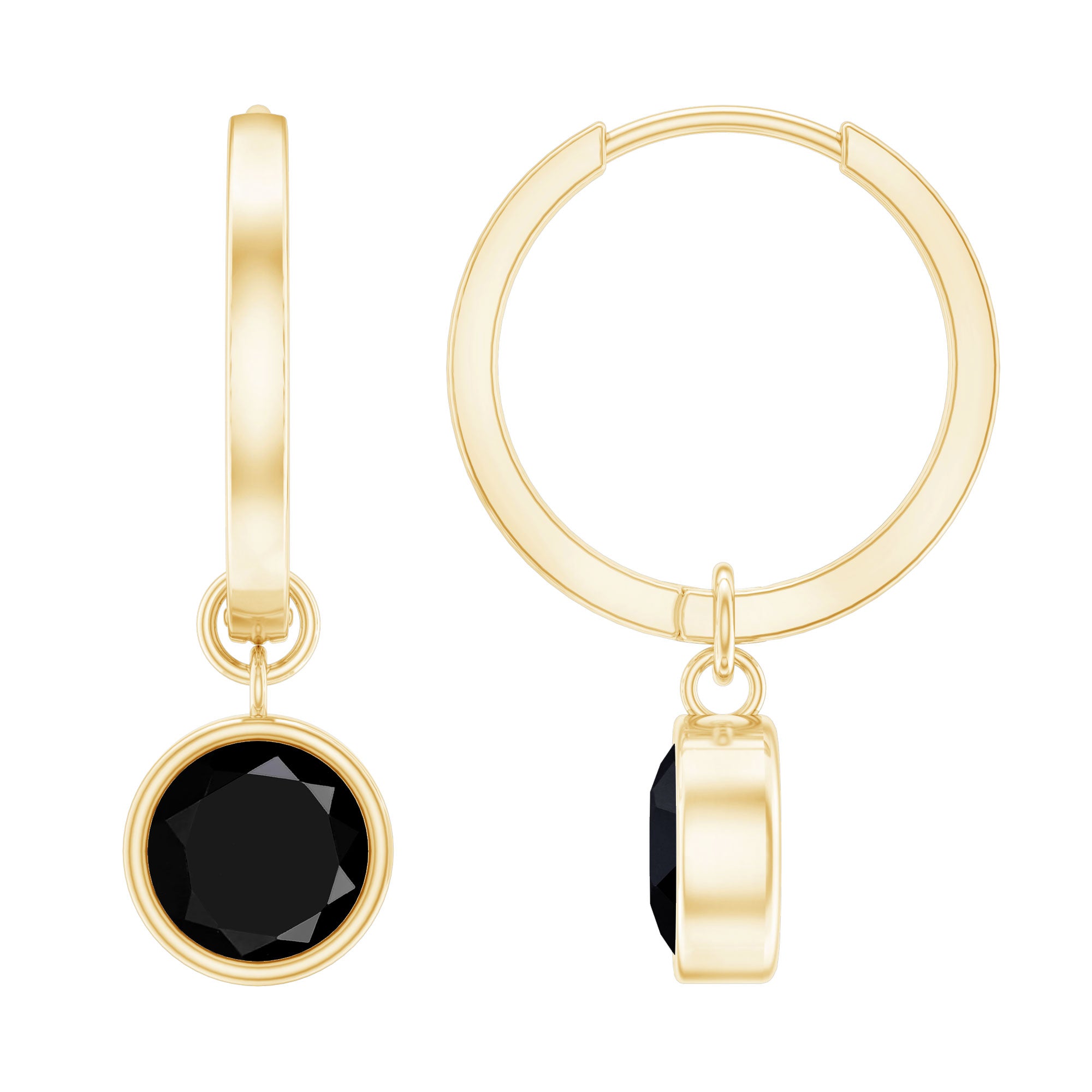 Bezel Set Black Onyx Hinged Hoop Drop Earrings AAA - Rosec Jewels