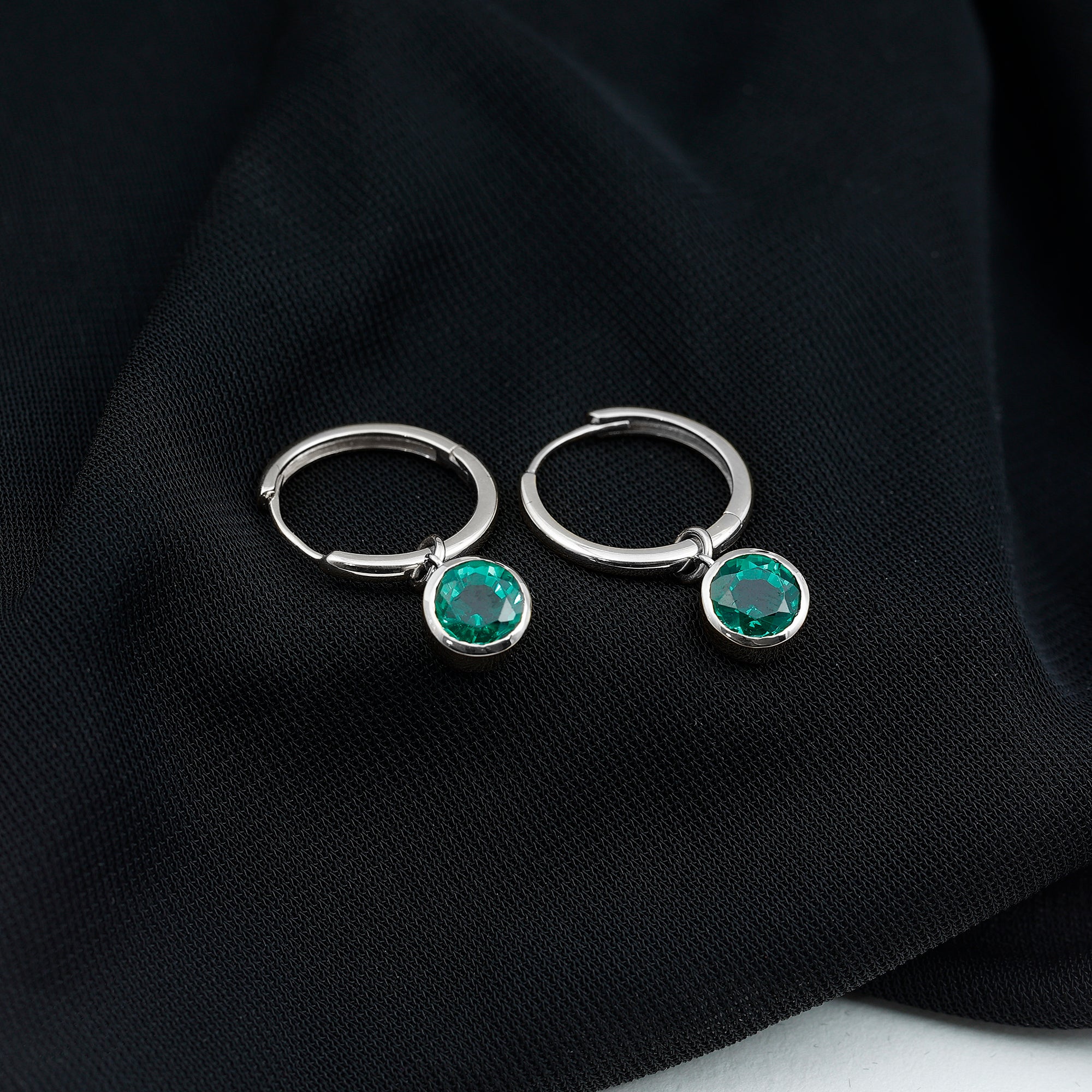 1.6 Carat Bezel Set Lab Grown Emerald Hinged Hoop Earrings AAAA - Rosec Jewels
