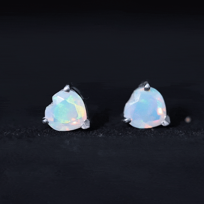 1.5 Carat Heart Shape Real Ethiopian Opal Stud Earrings AAA - Rosec Jewels