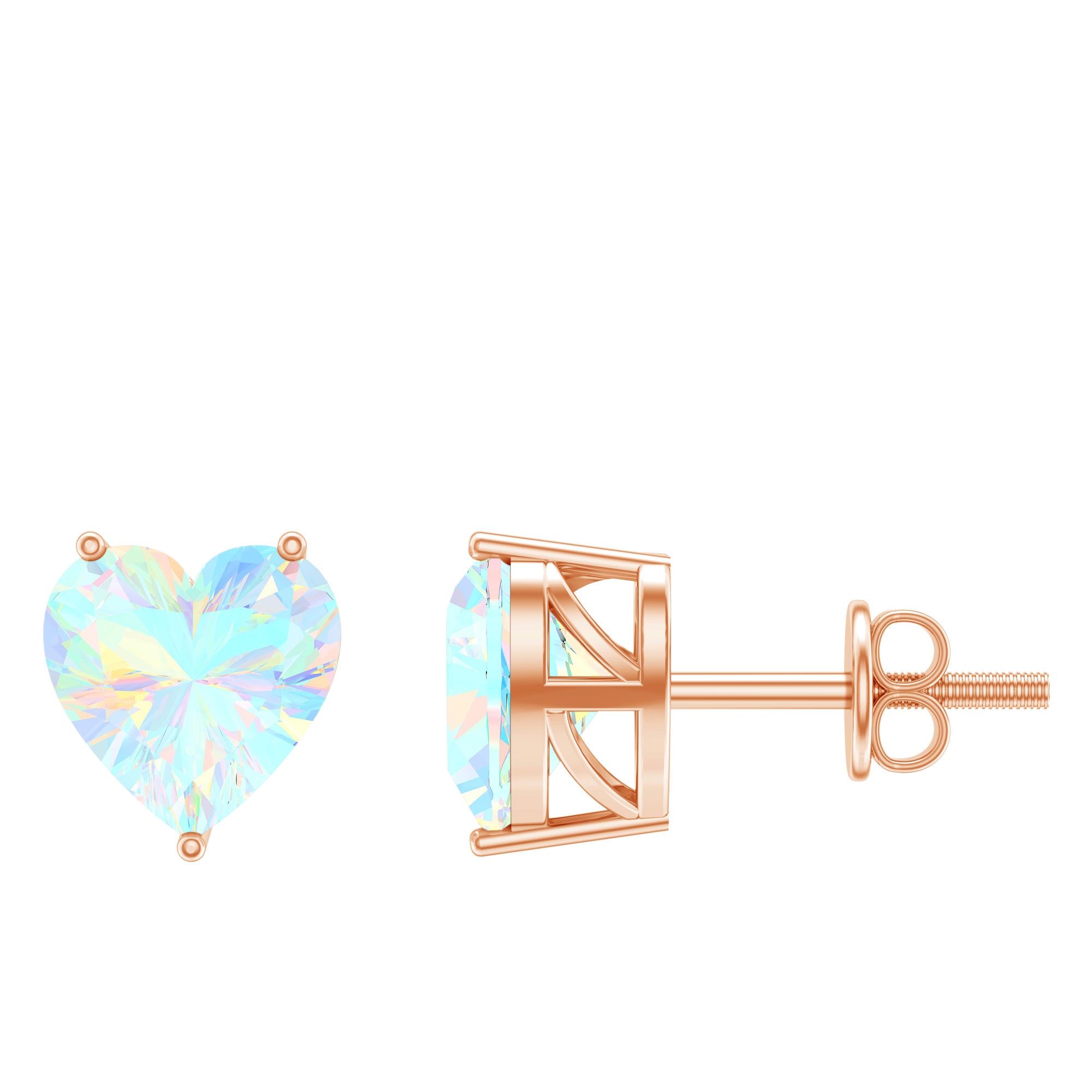 1.5 Carat Heart Shape Real Ethiopian Opal Stud Earrings AAA - Rosec Jewels