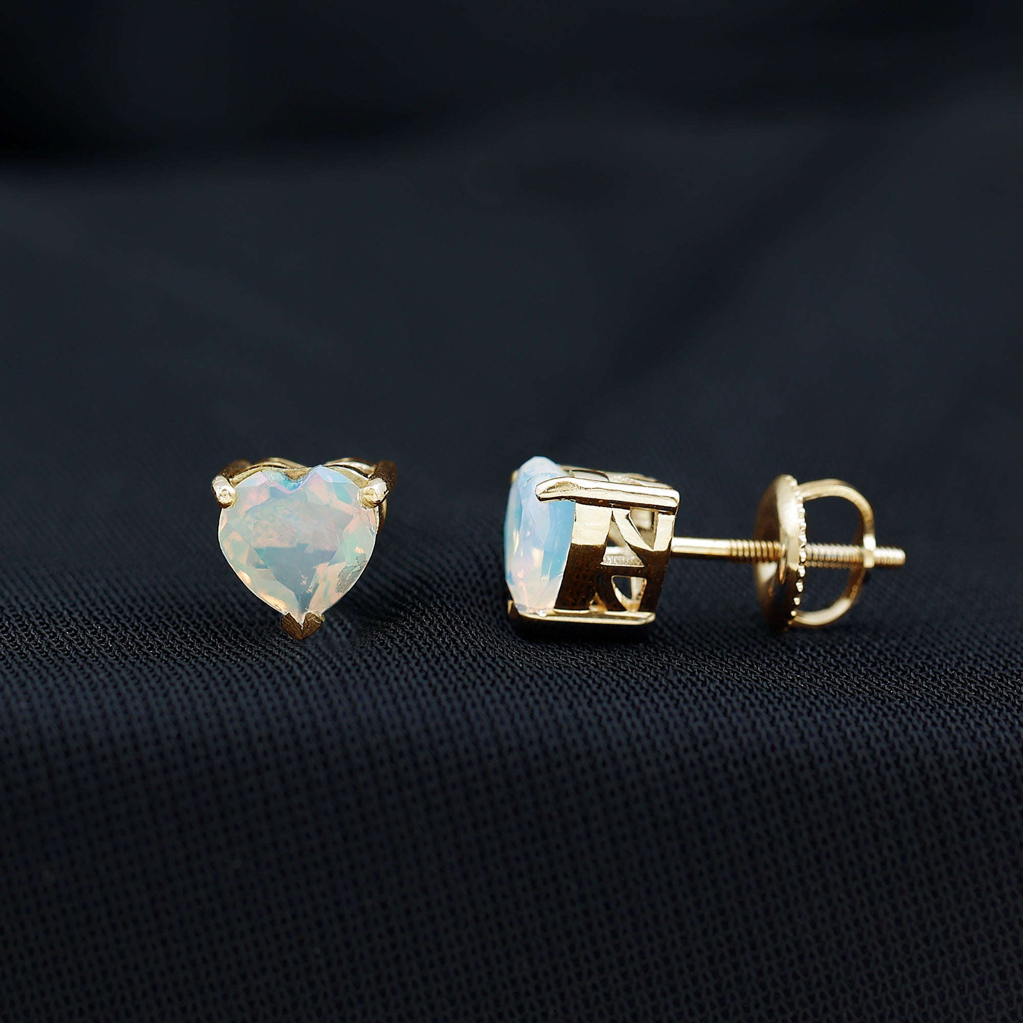 1.5 Carat Heart Shape Real Ethiopian Opal Stud Earrings AAA - Rosec Jewels