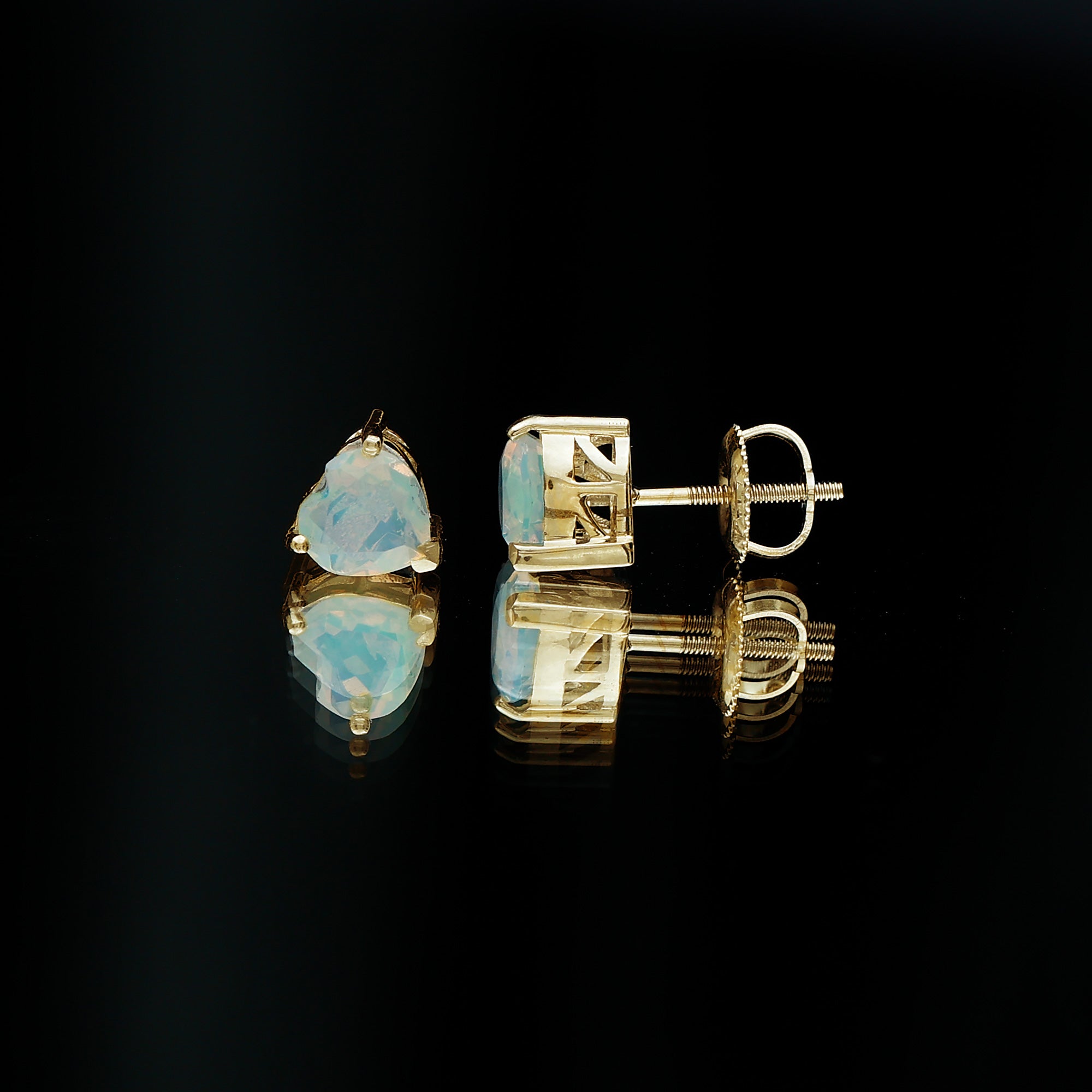 1.5 Carat Heart Shape Real Ethiopian Opal Stud Earrings AAA - Rosec Jewels