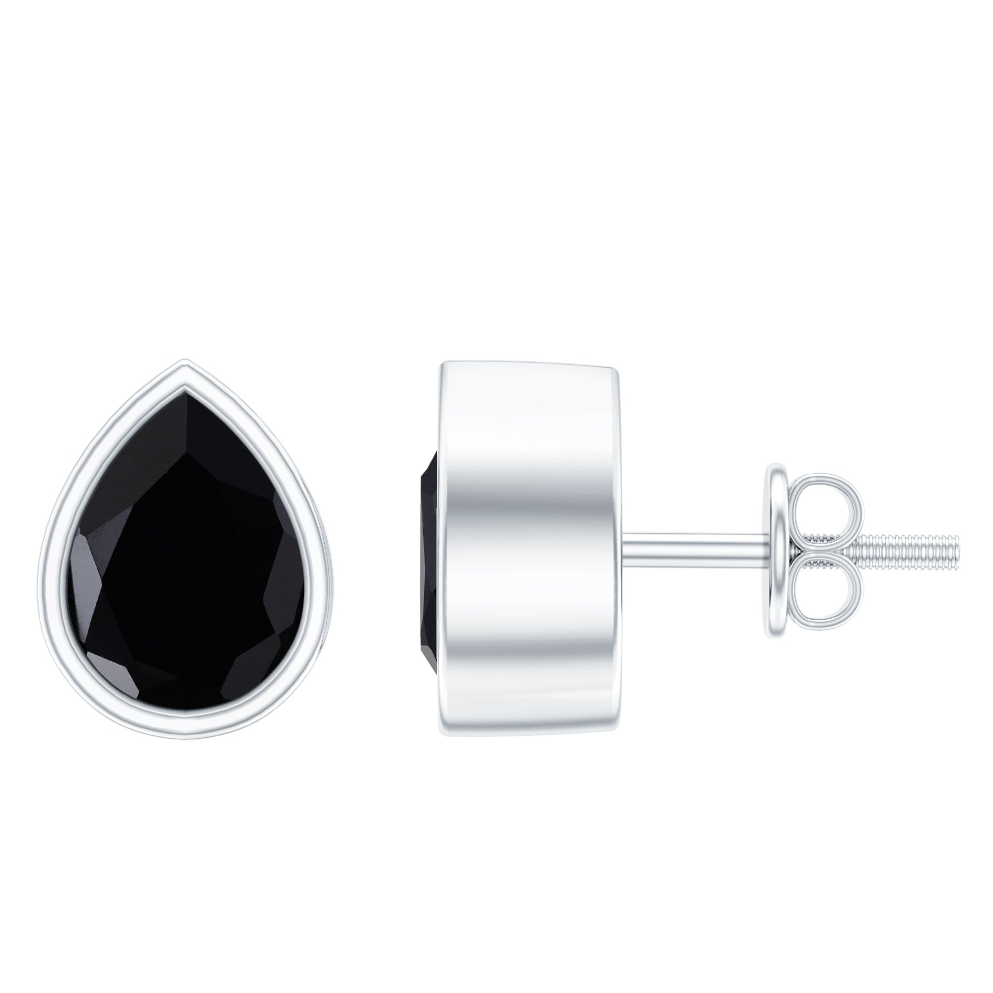 Genuine Black Onyx Teardrop Stud Earrings in Bezel Set AAA - Rosec Jewels
