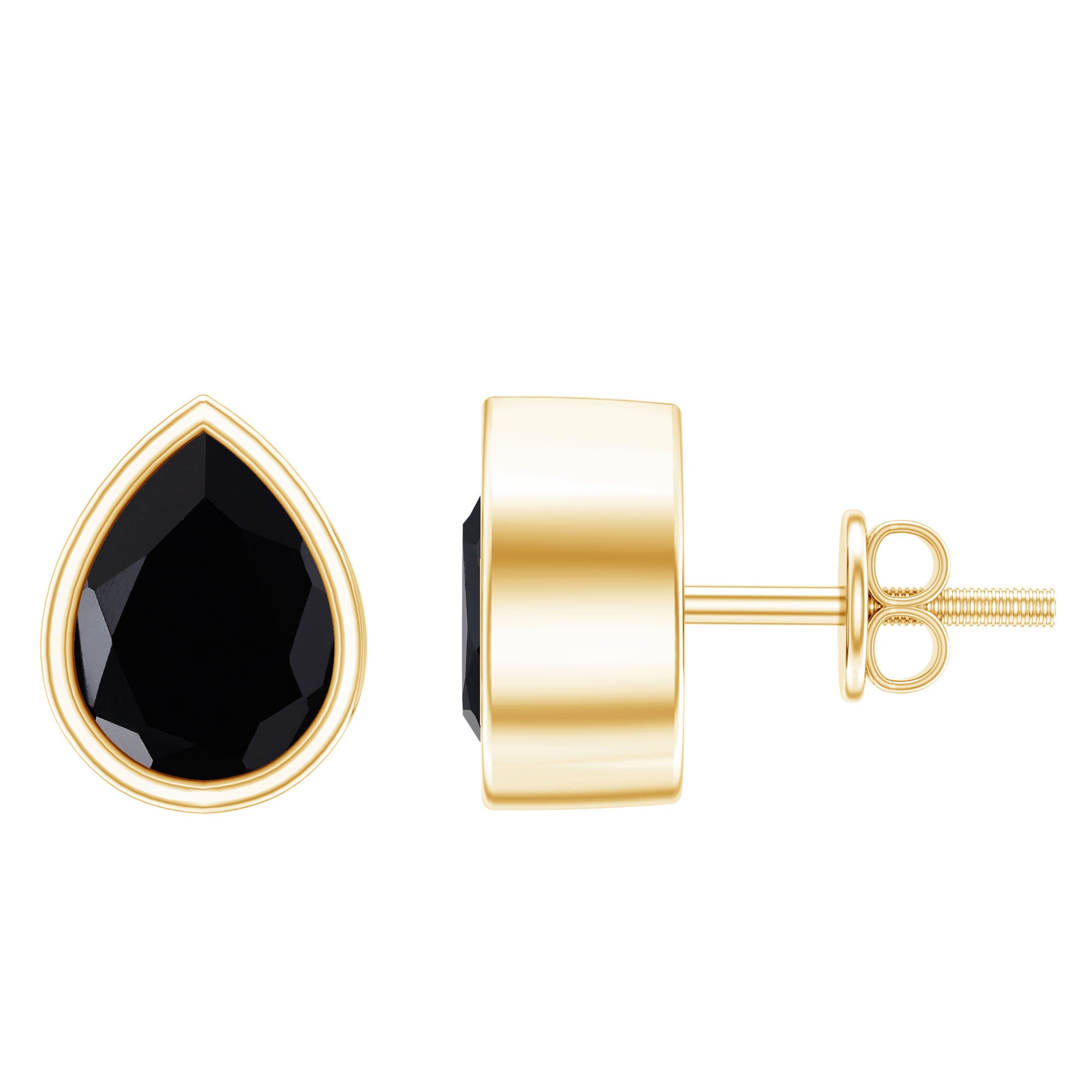 Genuine Black Onyx Teardrop Stud Earrings in Bezel Set AAA - Rosec Jewels