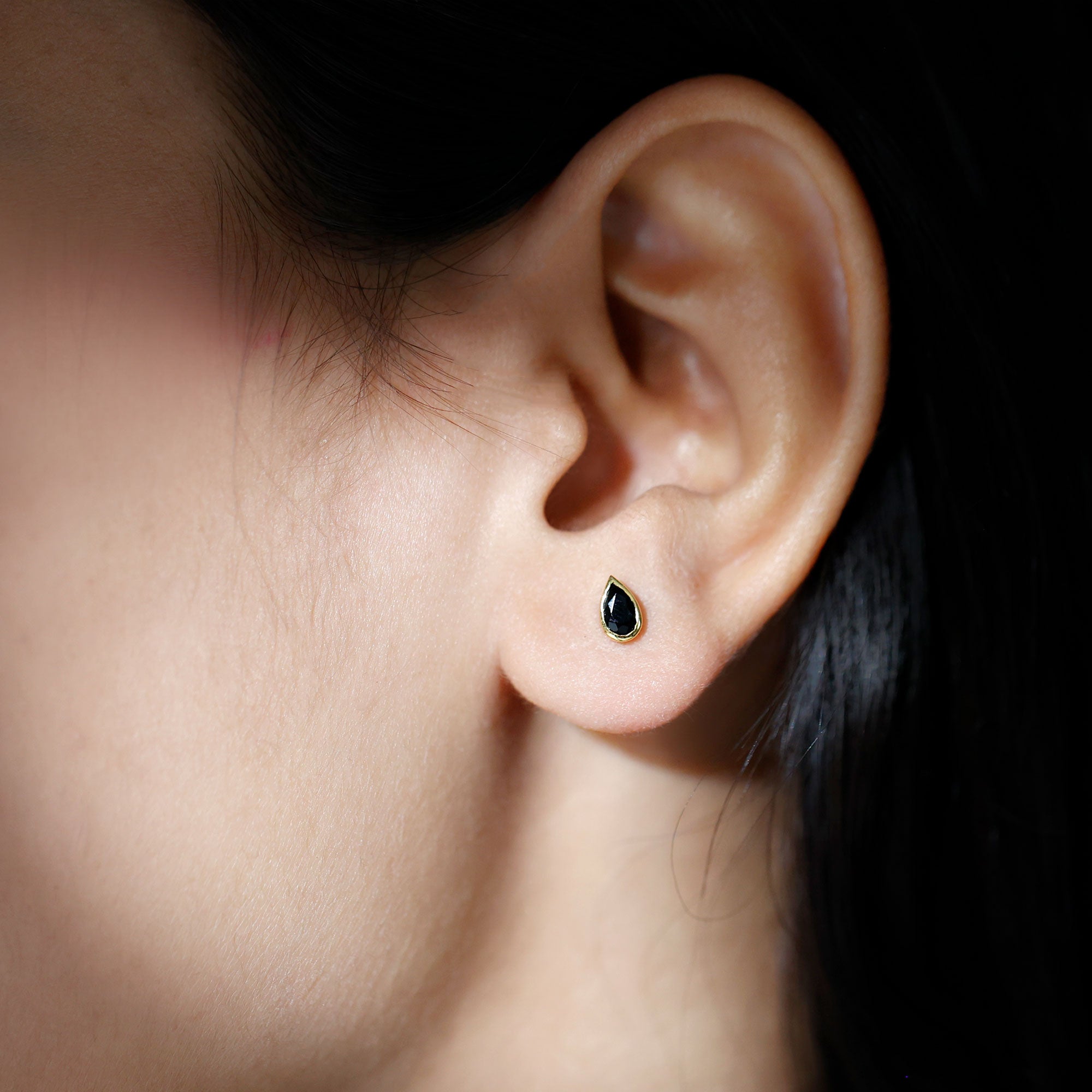 Genuine Black Onyx Teardrop Stud Earrings in Bezel Set AAA - Rosec Jewels