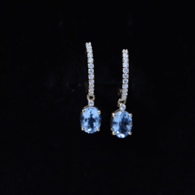 Genuine 2.2 Carat Oval Cut Aquamarine Hoop Drop Earrings with Diamond AAA - Rosec Jewels