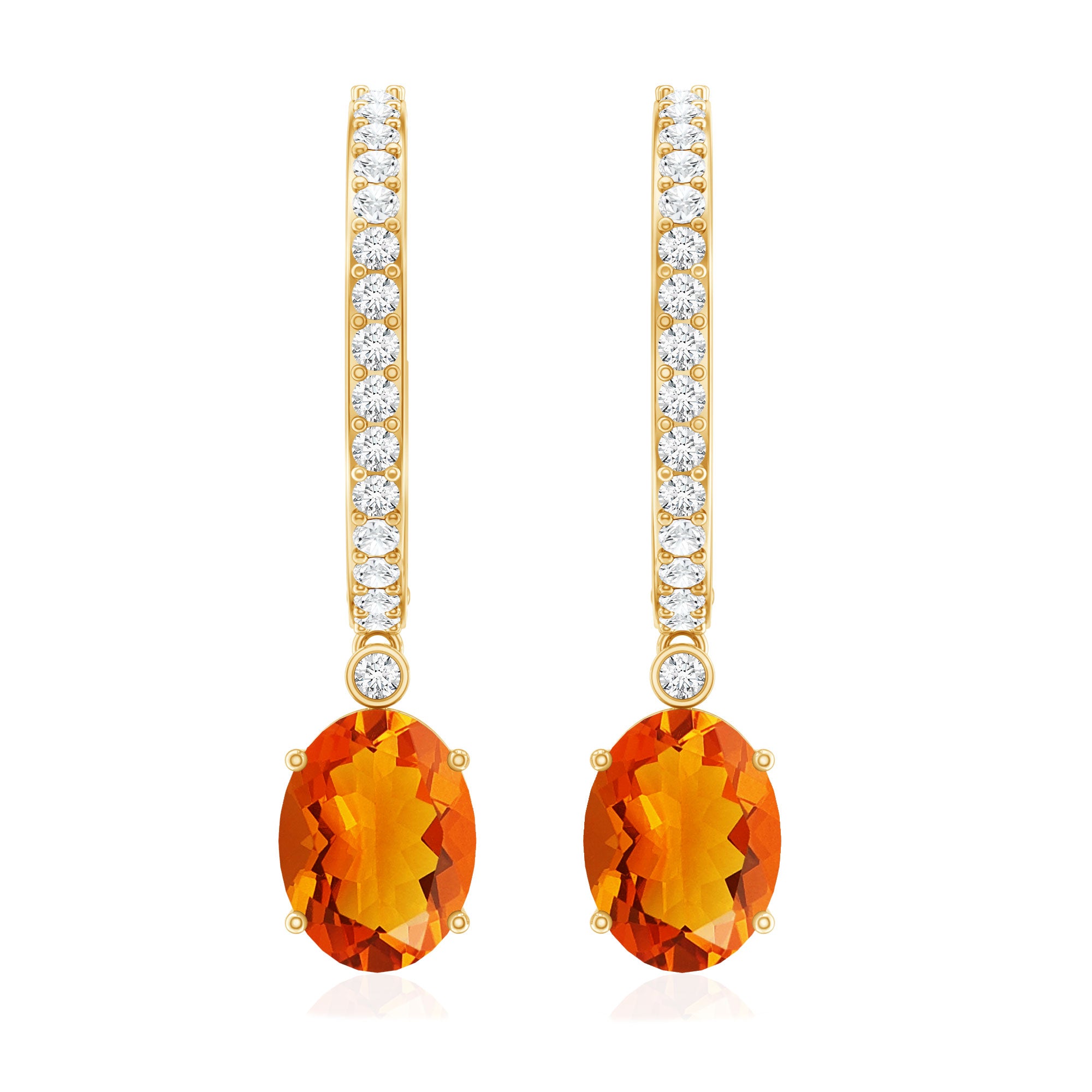 Certified Real Oval Fire Opal Hoop Earrings with Diamond AAA - Rosec Jewels